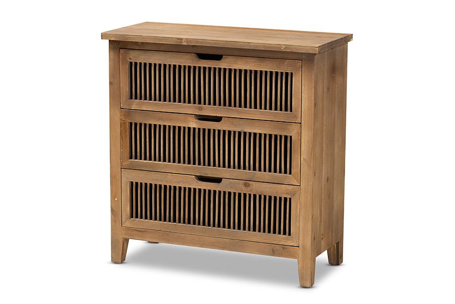 Clement Rustic Transitional Medium Finished 3-Drawer Wood Spindle Storage Cabinet