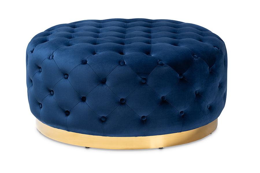 Sasha Glam and Luxe Royal Velvet Fabric Upholstered Finished Round Cocktail Ottoman