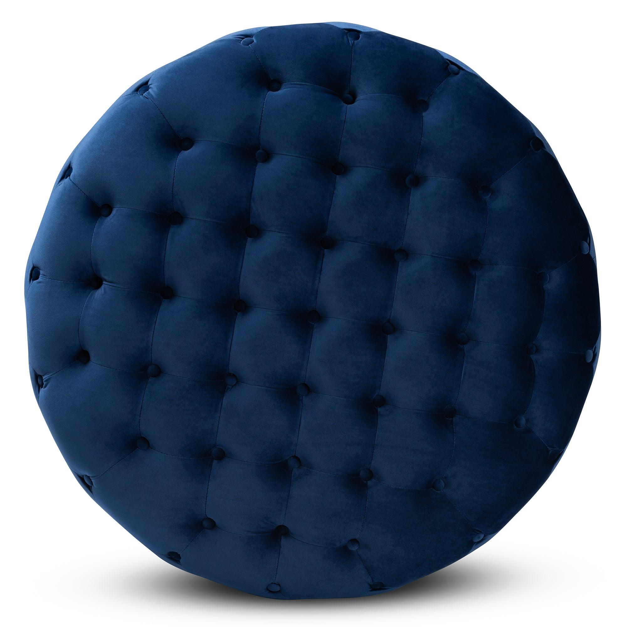 Sasha Glam and Luxe Royal Velvet Fabric Upholstered Finished Round Cocktail Ottoman