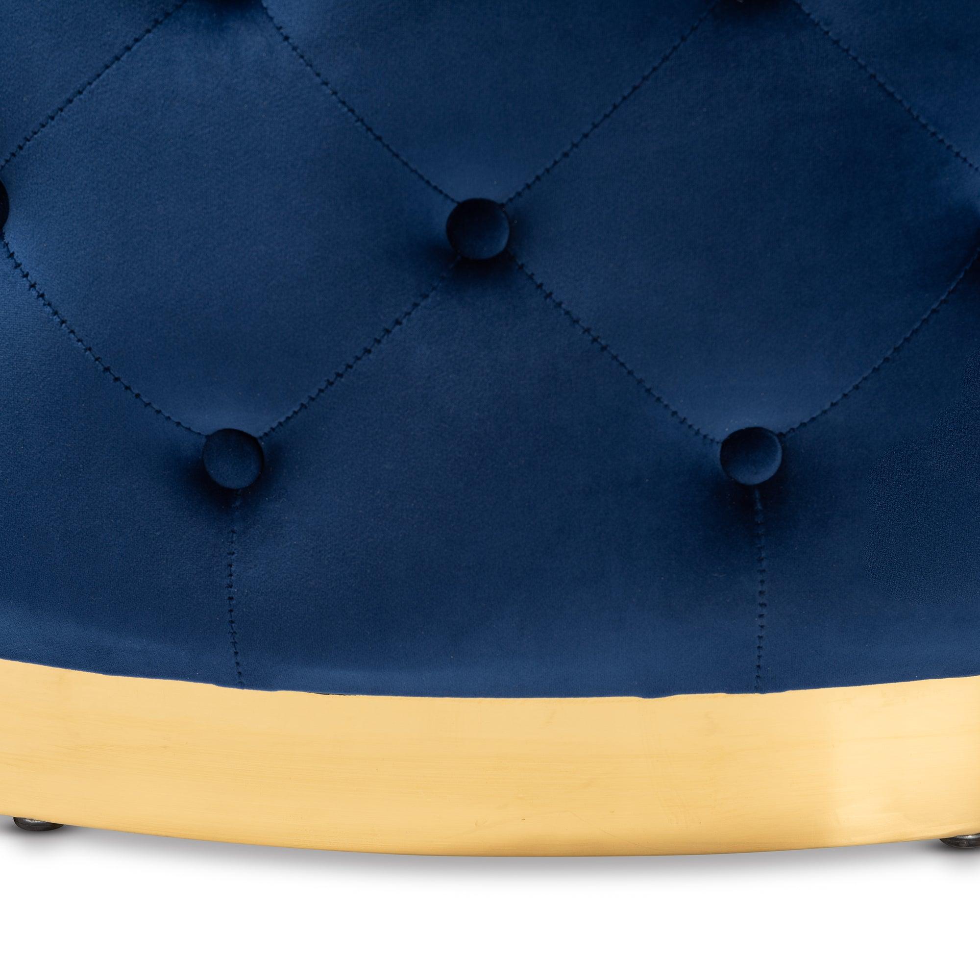 Sasha Glam and Luxe Royal Velvet Fabric Upholstered Finished Round Cocktail Ottoman