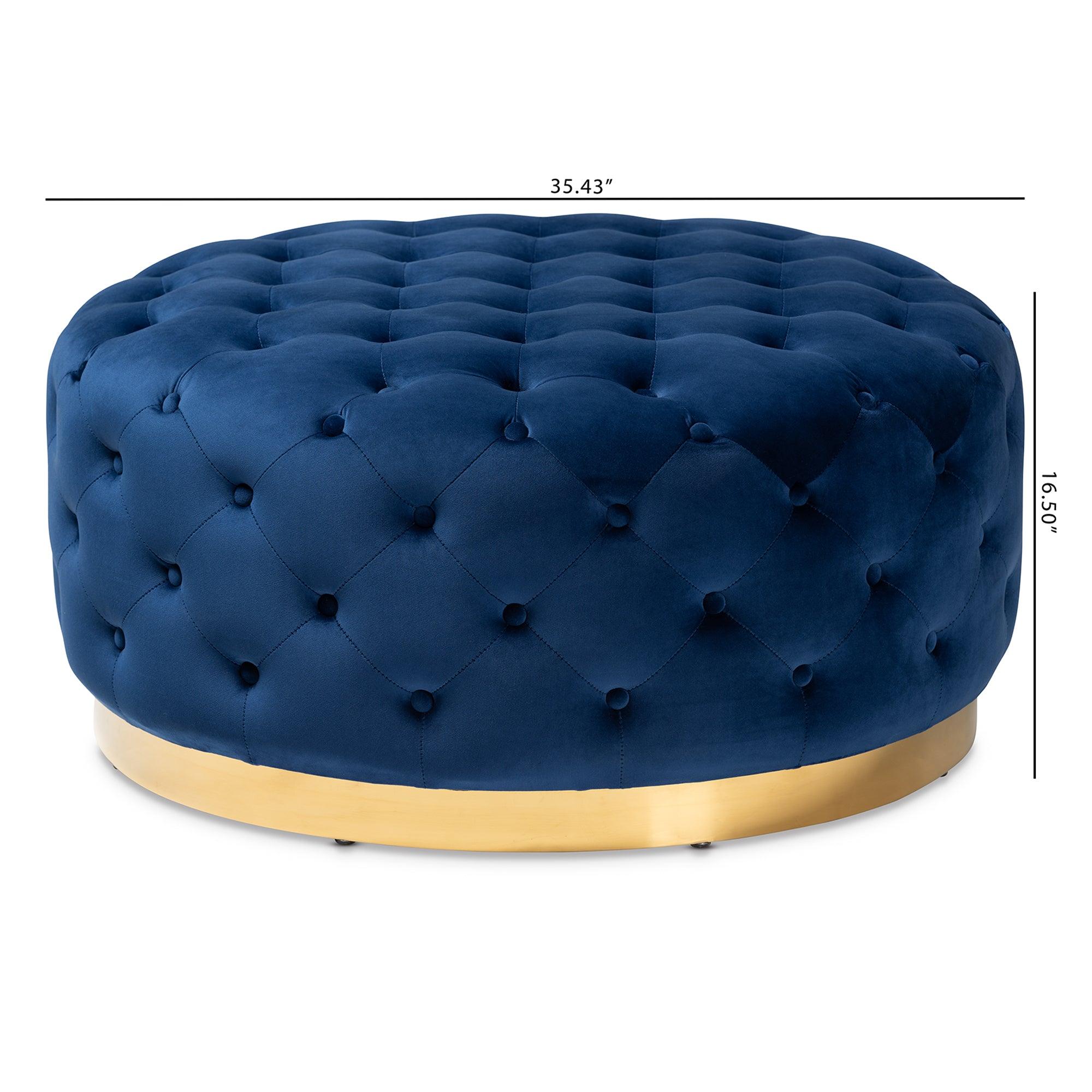 Sasha Glam and Luxe Royal Velvet Fabric Upholstered Finished Round Cocktail Ottoman