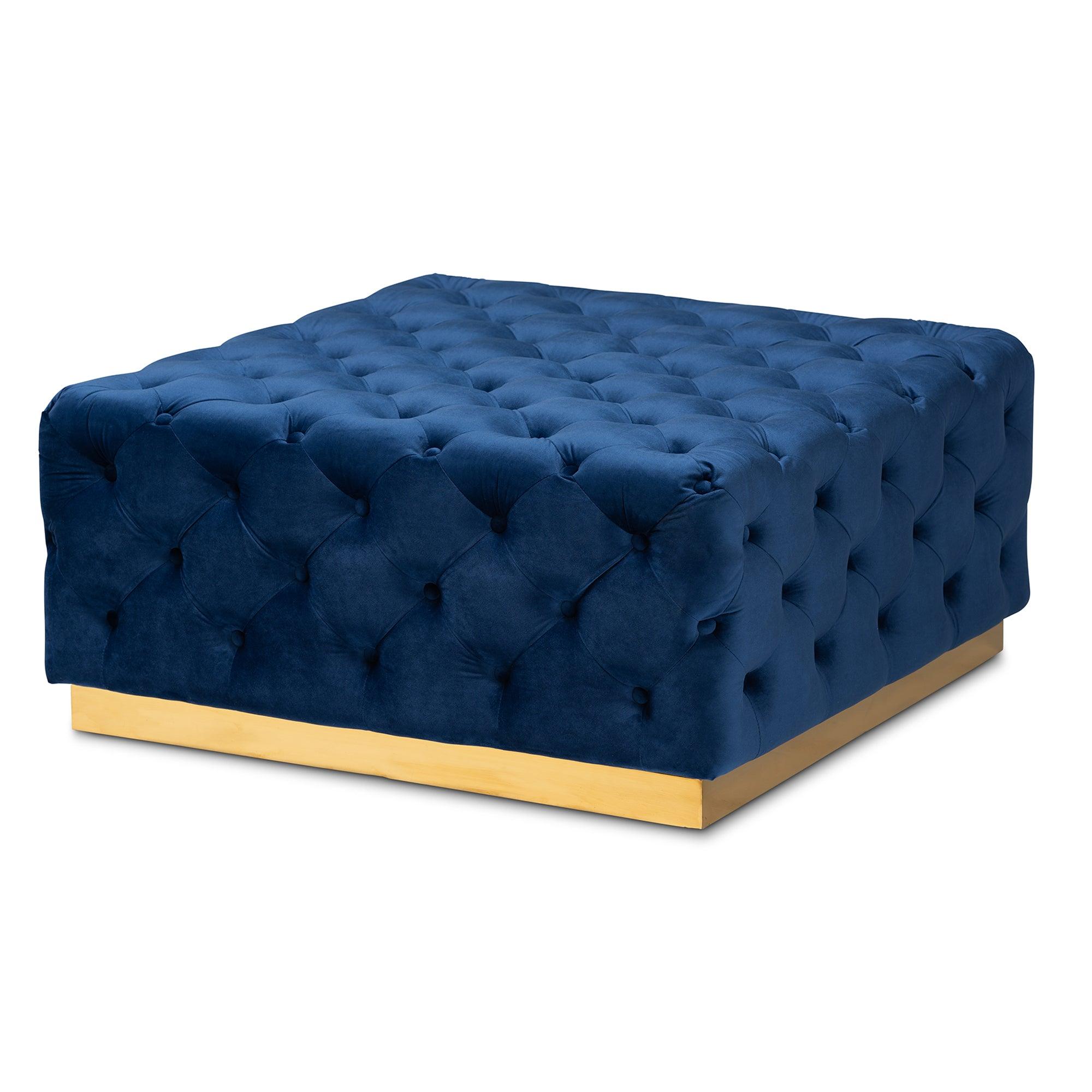 Verene Glam and Luxe Royal Velvet Fabric Upholstered Finished Square Cocktail Ottoman