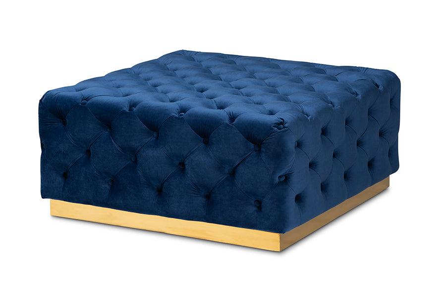 Verene Glam and Luxe Royal Velvet Fabric Upholstered Finished Square Cocktail Ottoman