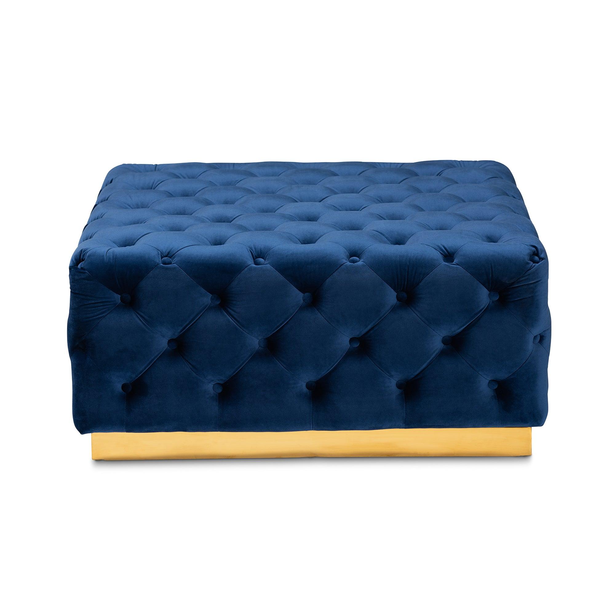 Verene Glam and Luxe Royal Velvet Fabric Upholstered Finished Square Cocktail Ottoman