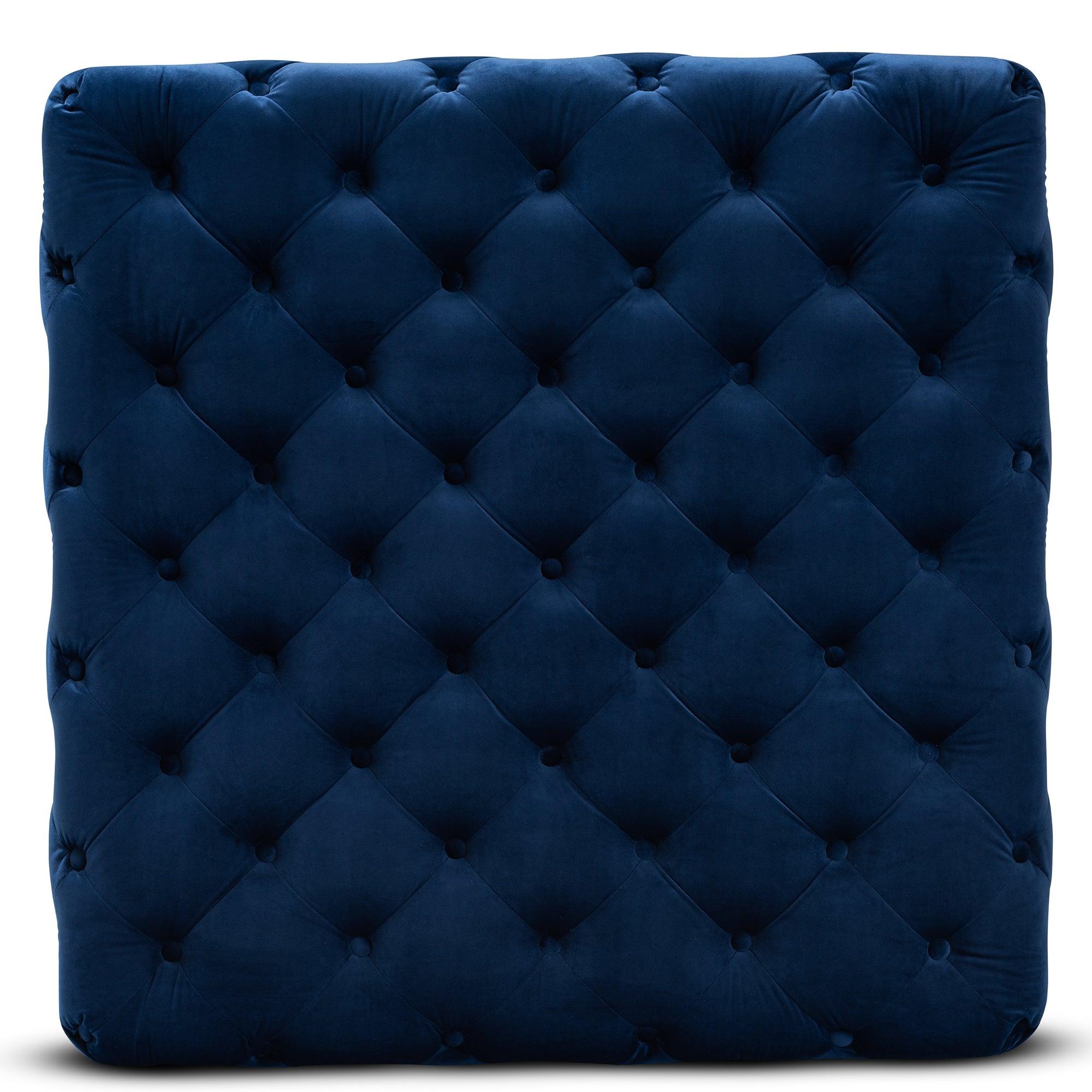 Verene Glam and Luxe Royal Velvet Fabric Upholstered Finished Square Cocktail Ottoman