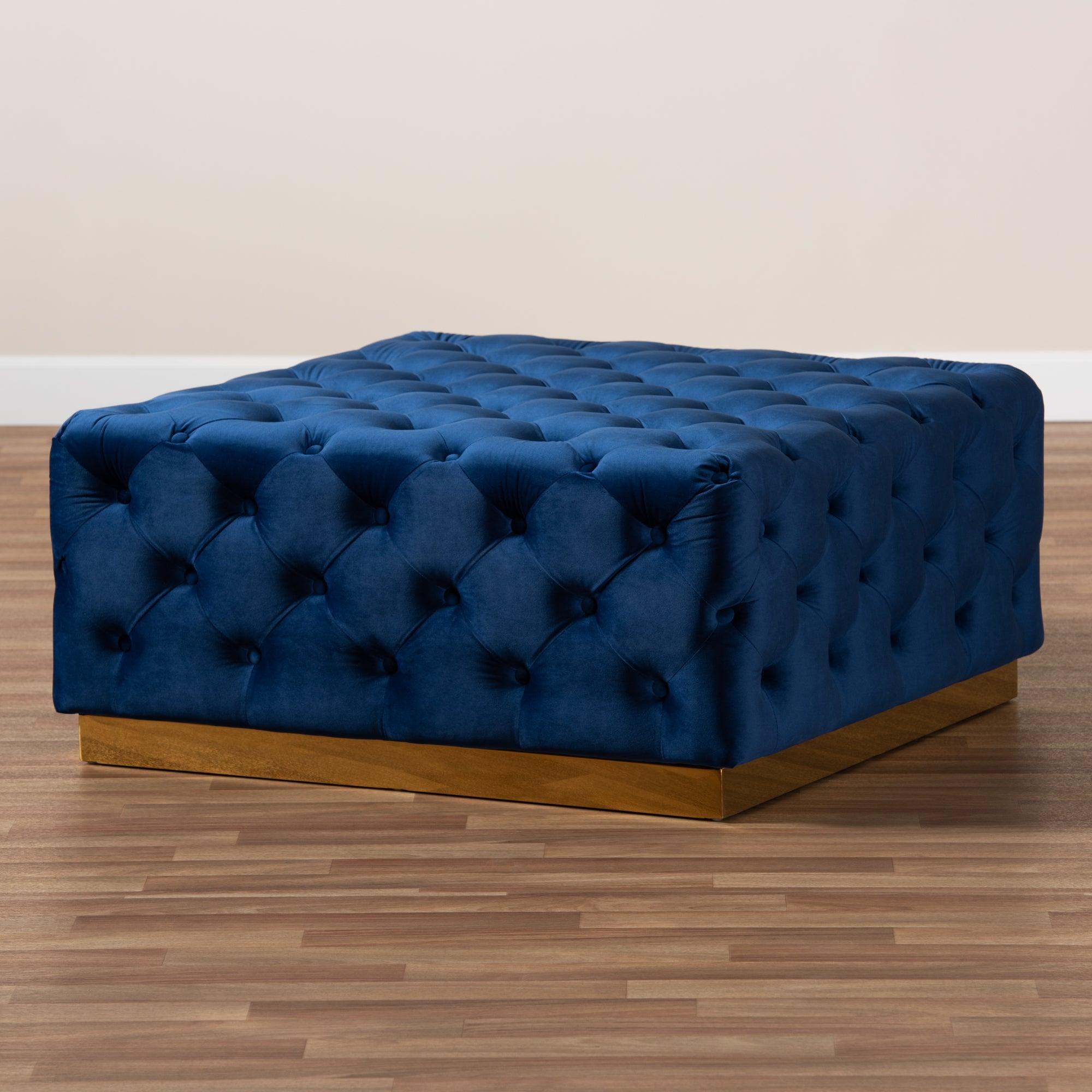 Verene Glam and Luxe Royal Velvet Fabric Upholstered Finished Square Cocktail Ottoman