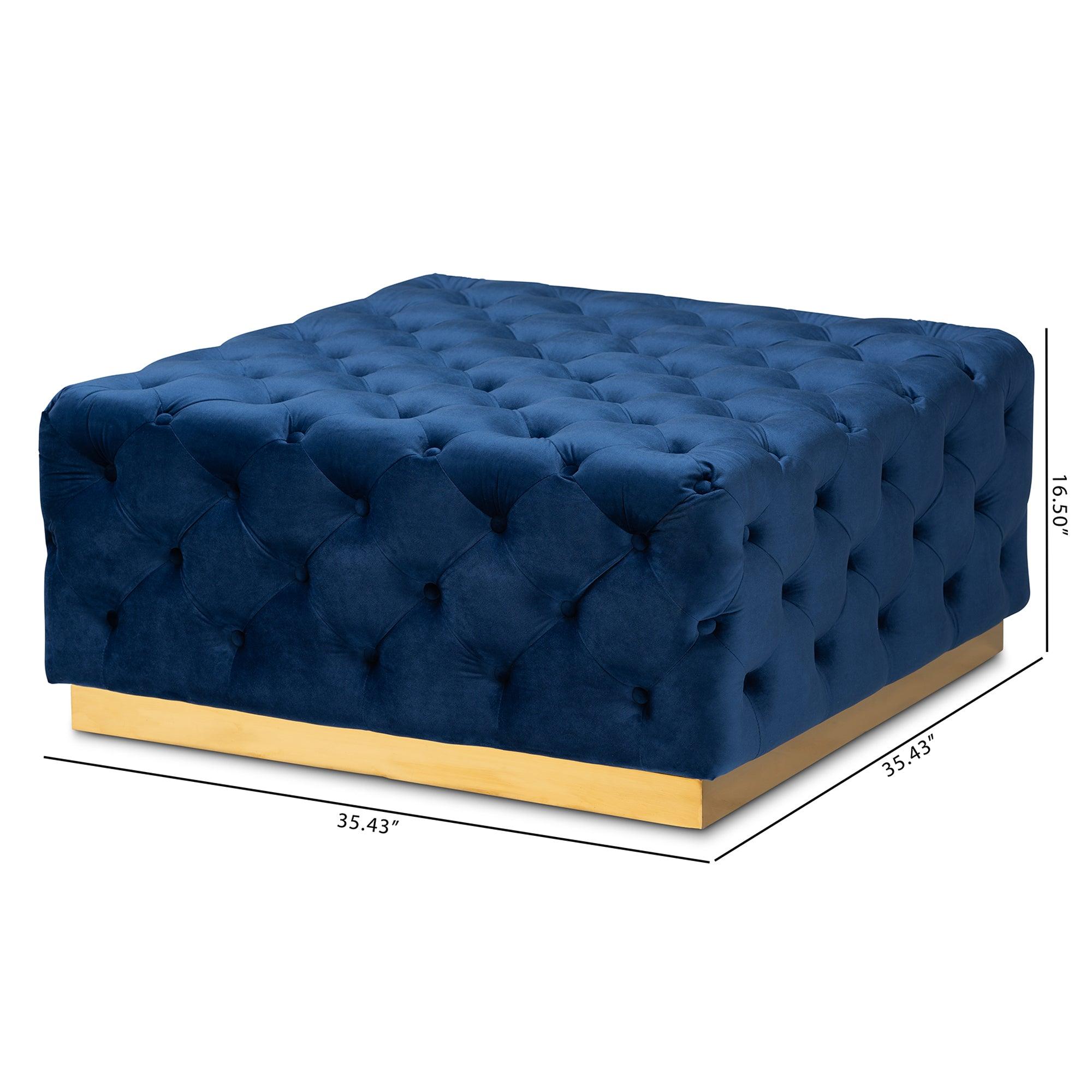 Verene Glam and Luxe Royal Velvet Fabric Upholstered Finished Square Cocktail Ottoman