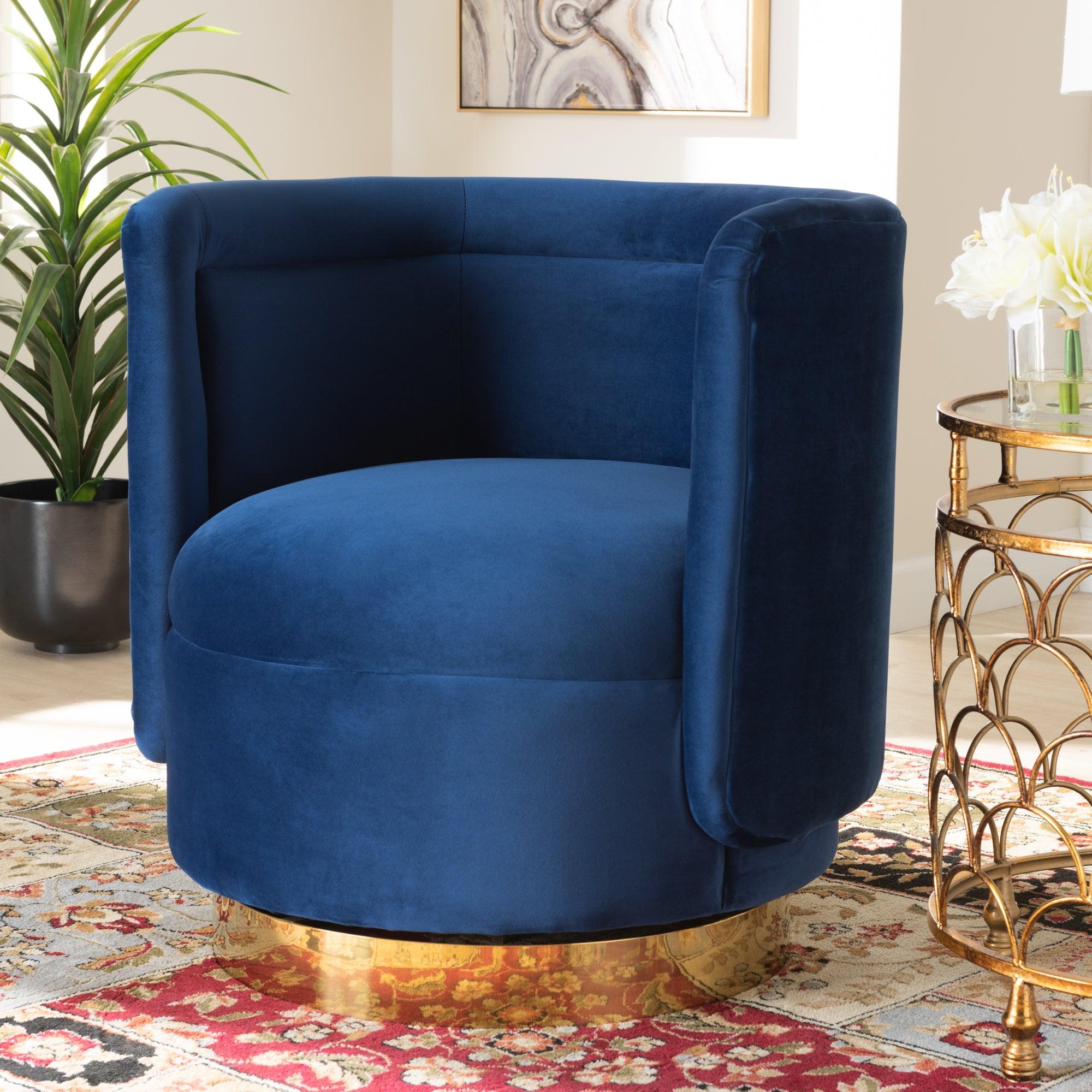 Saffi Glam and Luxe Royal Velvet Fabric Upholstered Finished Swivel Accent Chair