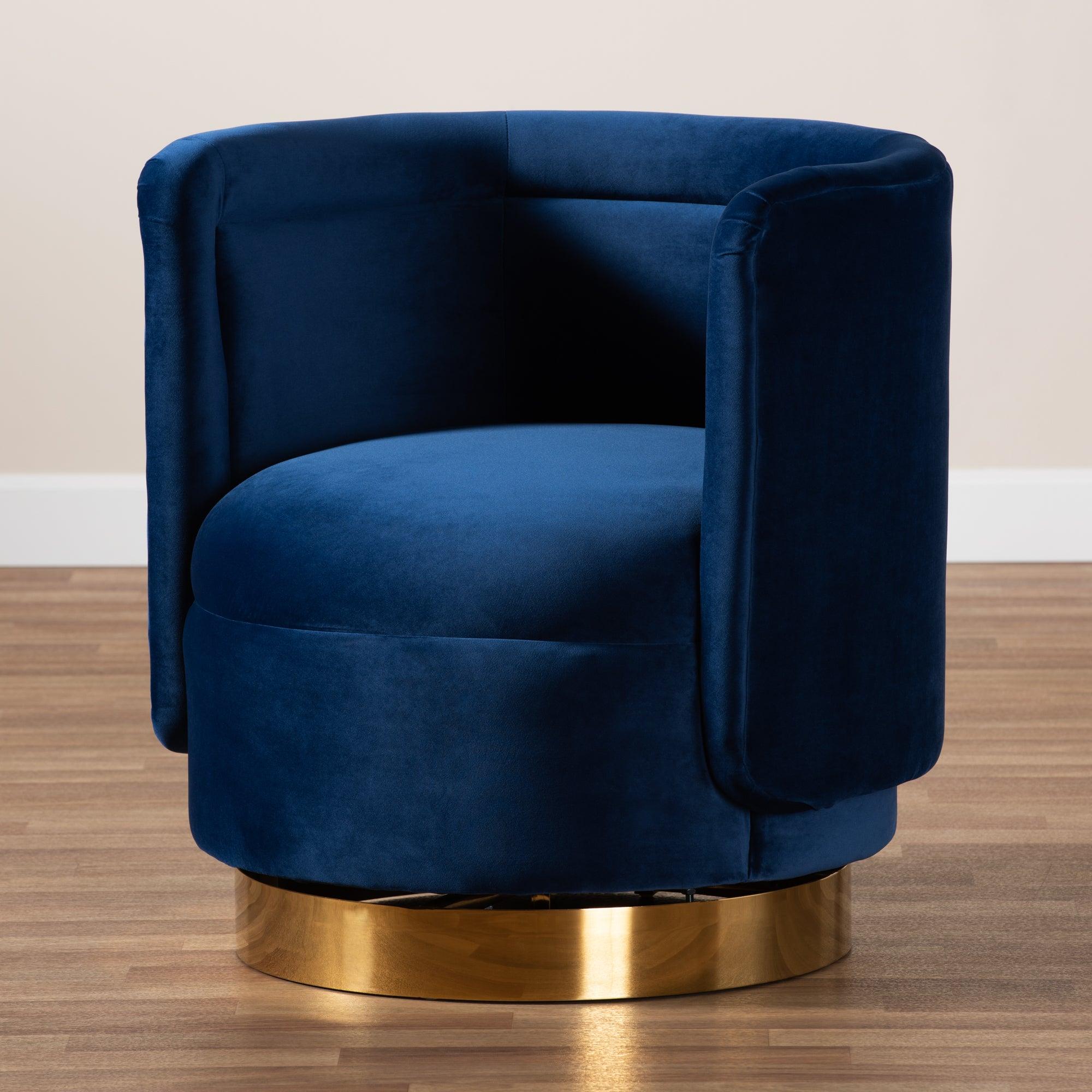 Saffi Glam and Luxe Royal Velvet Fabric Upholstered Finished Swivel Accent Chair