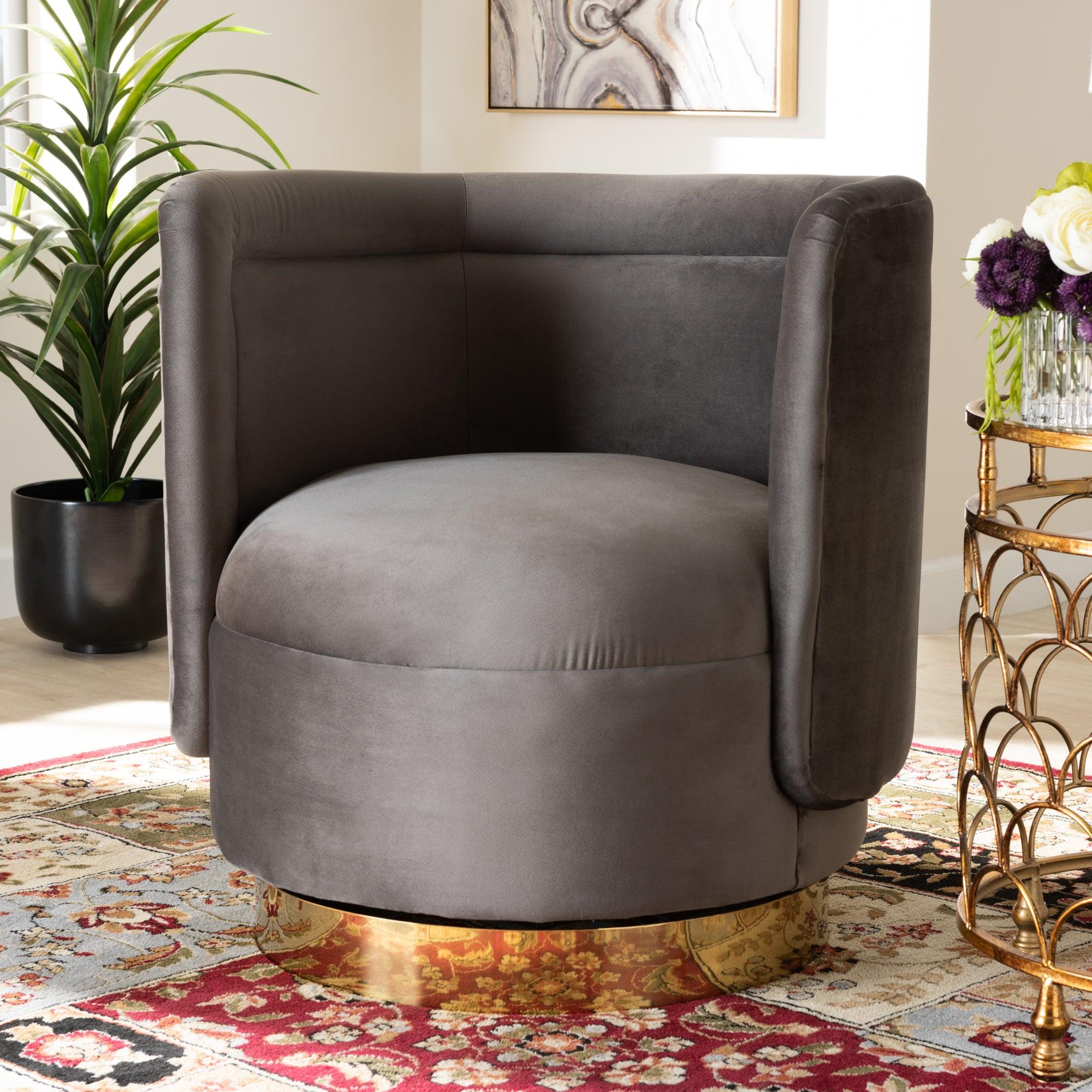 Saffi Glam and Luxe Velvet Fabric Upholstered Finished Swivel Accent Chair