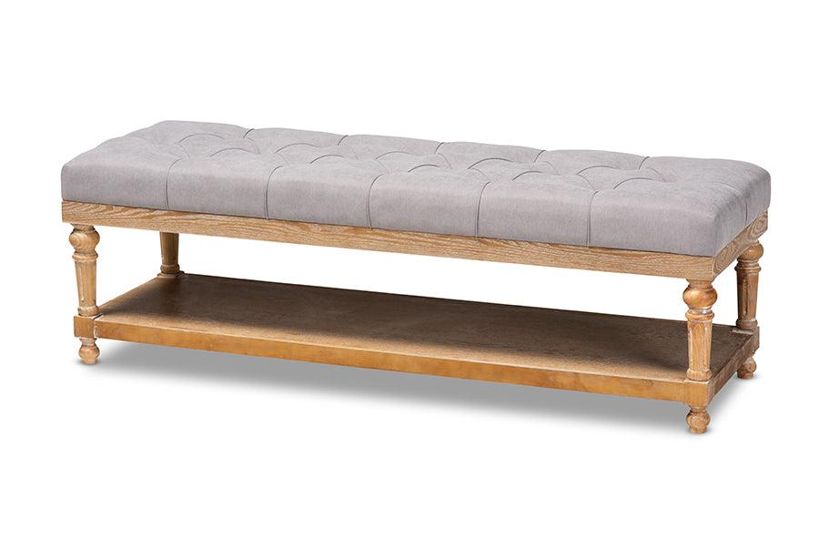 Linda Modern and Rustic Linen Fabric Upholstered and washed Wood Storage Bench