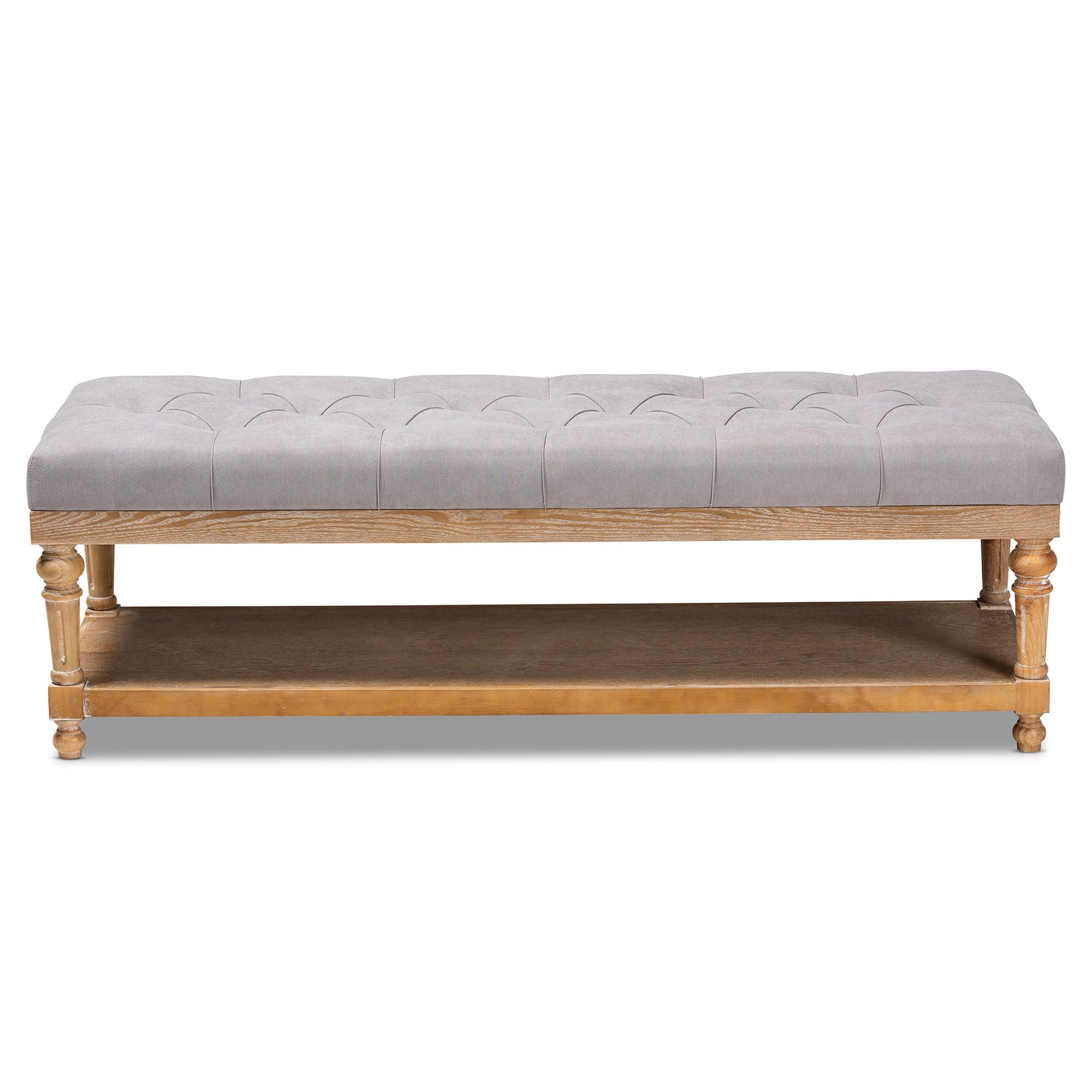 Linda Modern and Rustic Linen Fabric Upholstered and washed Wood Storage Bench