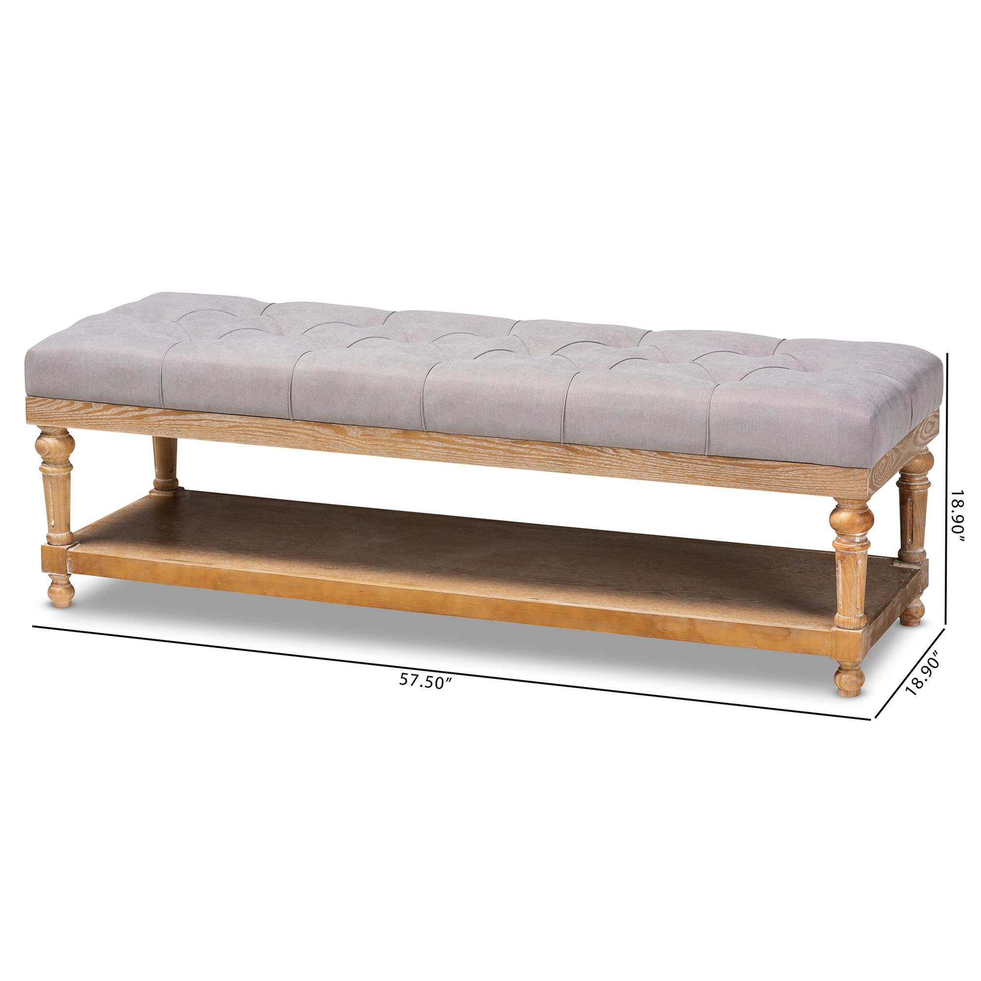 Linda Modern and Rustic Linen Fabric Upholstered and washed Wood Storage Bench