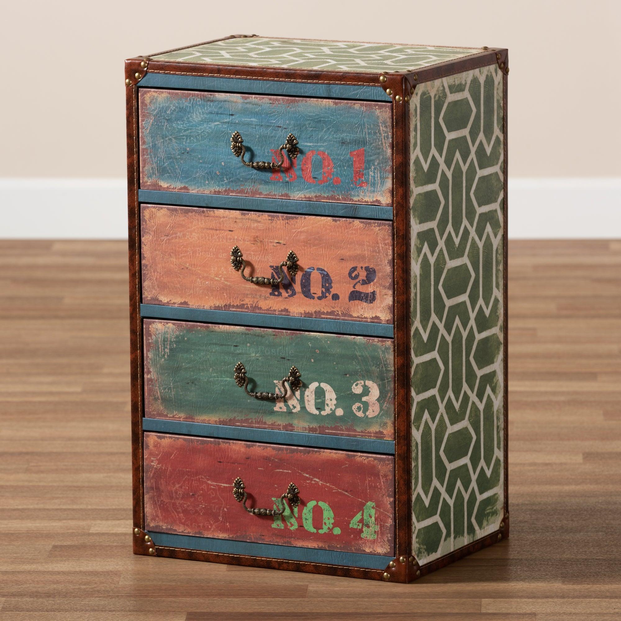 Amandine Vintage Rustic French Inspired Multicolor Finished Wood 4-Drawer Accent Storage Cabinet