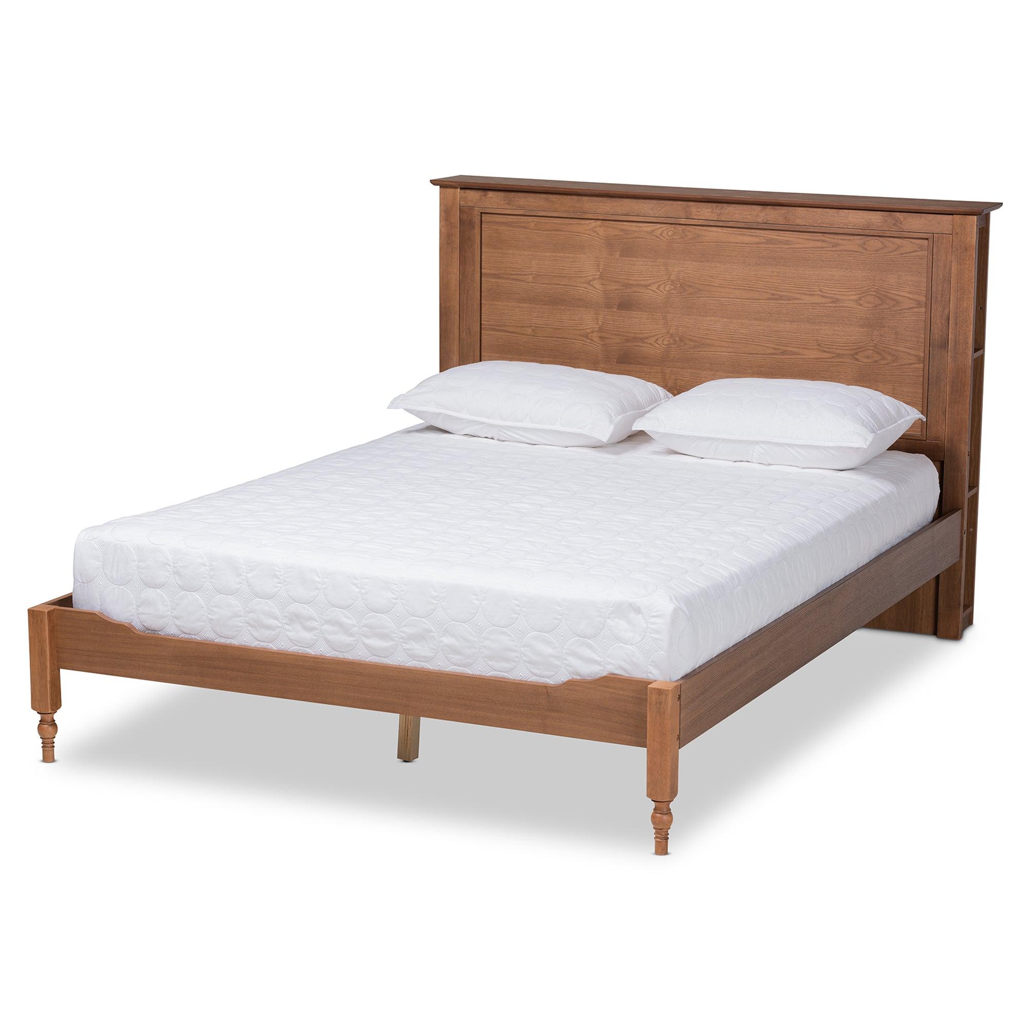 Danielle Traditional and Transitional Rustic Ash Finished Wood Platform Storage Bed with Built-In Shelves