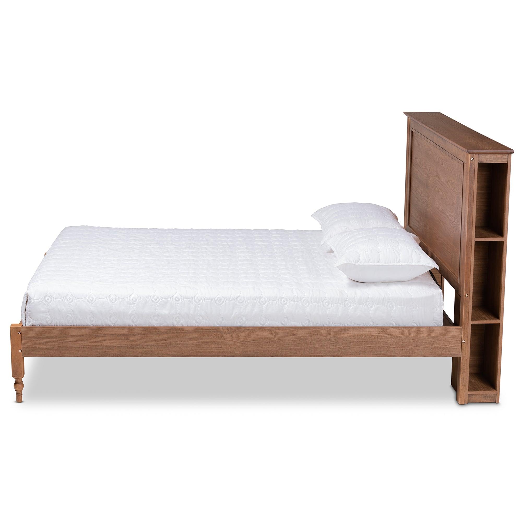 Danielle Traditional and Transitional Rustic Ash Finished Wood Platform Storage Bed with Built-In Shelves