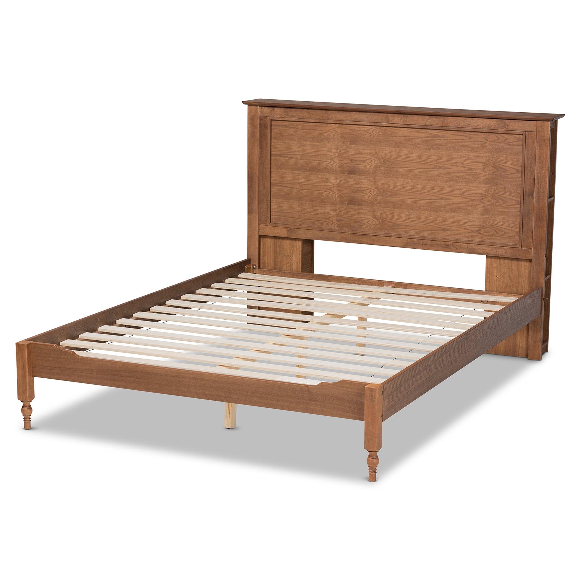 Danielle Traditional and Transitional Rustic Ash Finished Wood Platform Storage Bed with Built-In Shelves