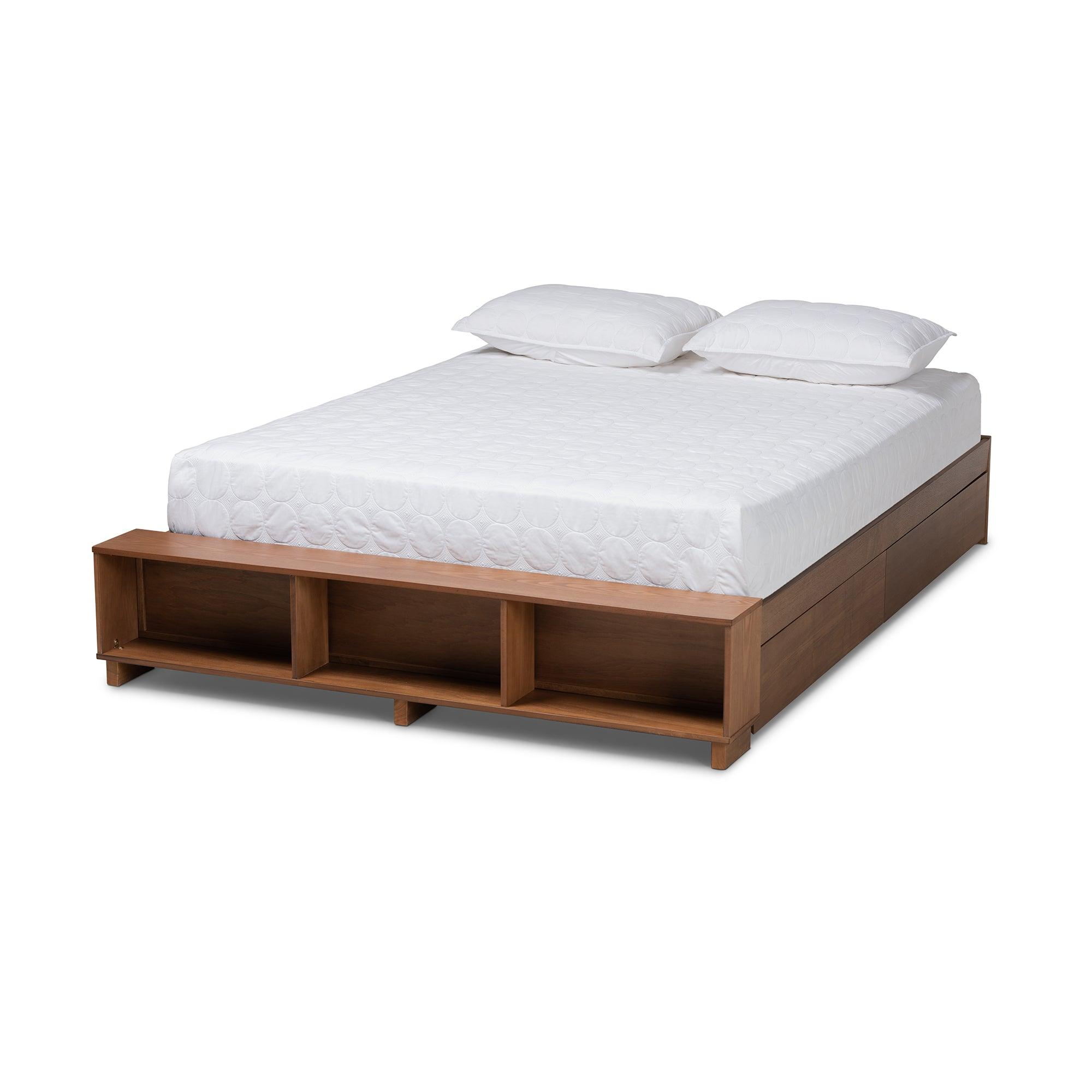 Arthur Modern Rustic Ash Finished Wood Platform Bed with Built-In Shelves