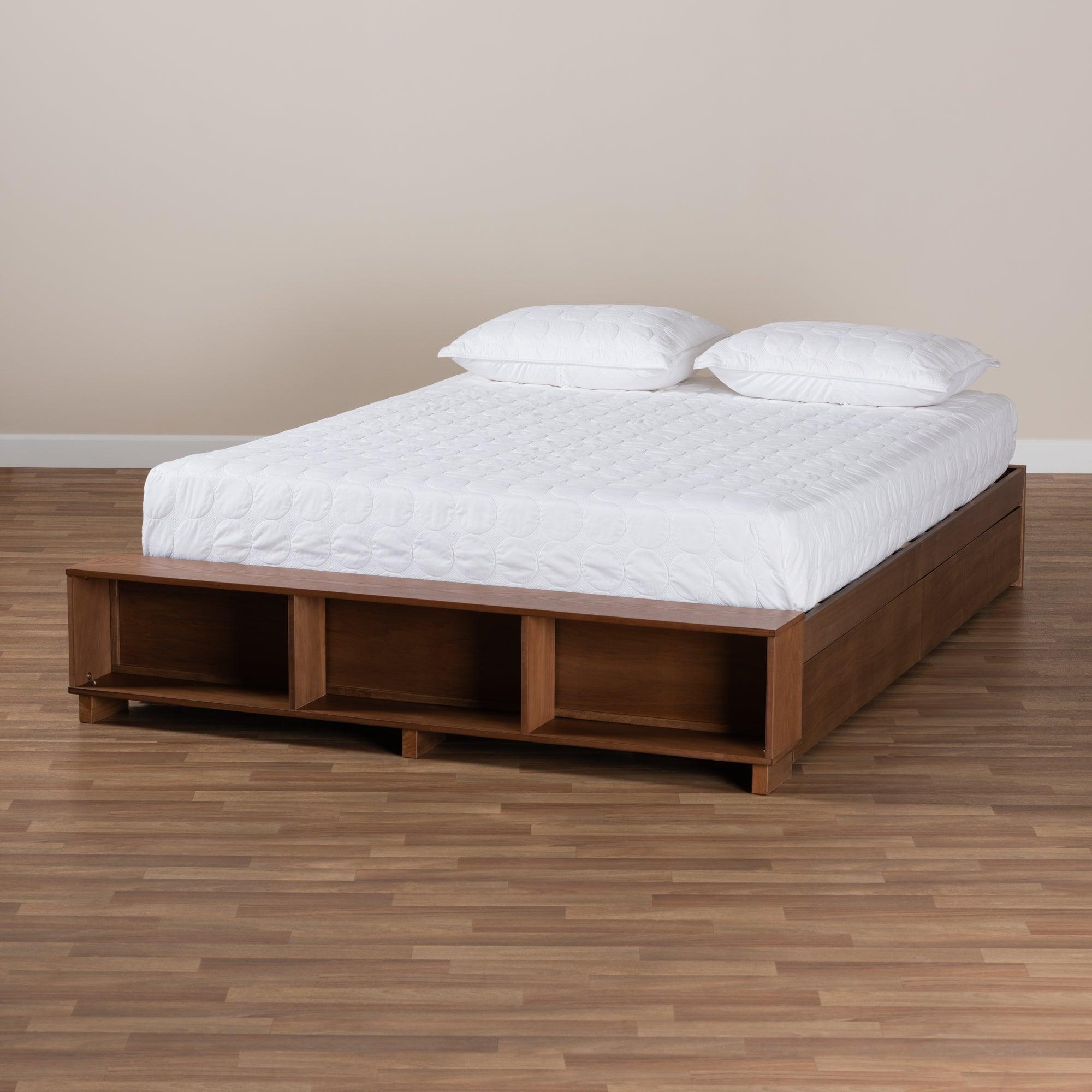 Arthur Modern Rustic Ash Finished Wood Platform Bed with Built-In Shelves