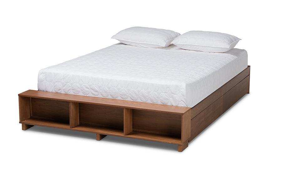 Arthur Modern Rustic Ash Finished Wood Platform Bed with Built-In Shelves