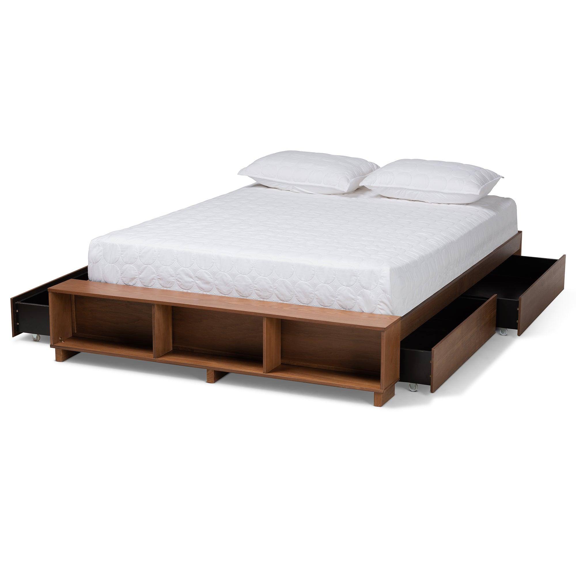 Arthur Modern Rustic Ash Finished Wood Platform Bed with Built-In Shelves