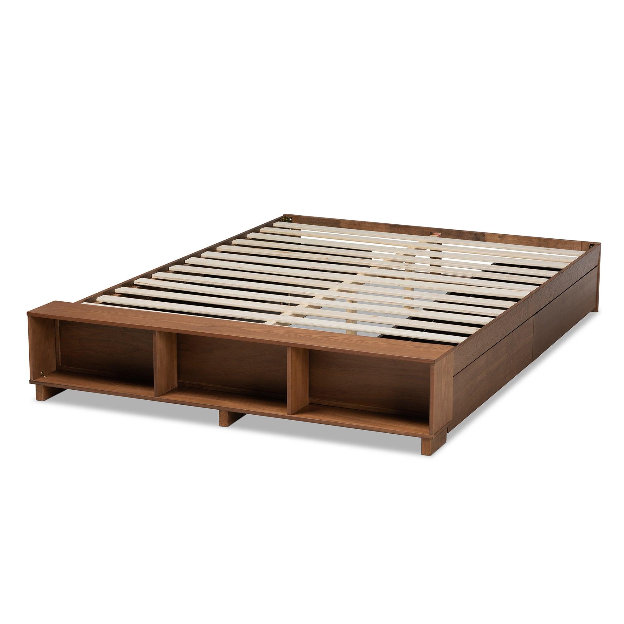 Arthur Modern Rustic Ash Finished Wood Platform Bed with Built-In Shelves