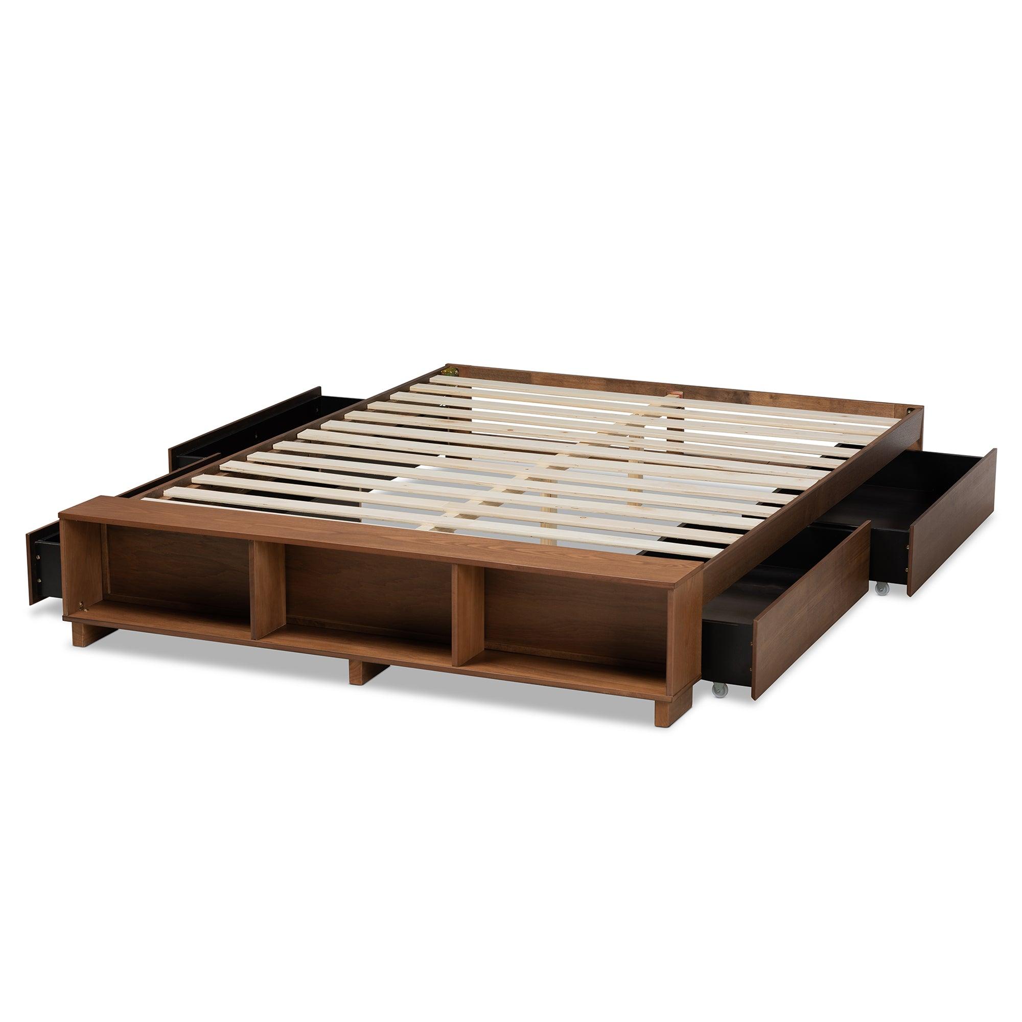 Arthur Modern Rustic Ash Finished Wood Platform Bed with Built-In Shelves