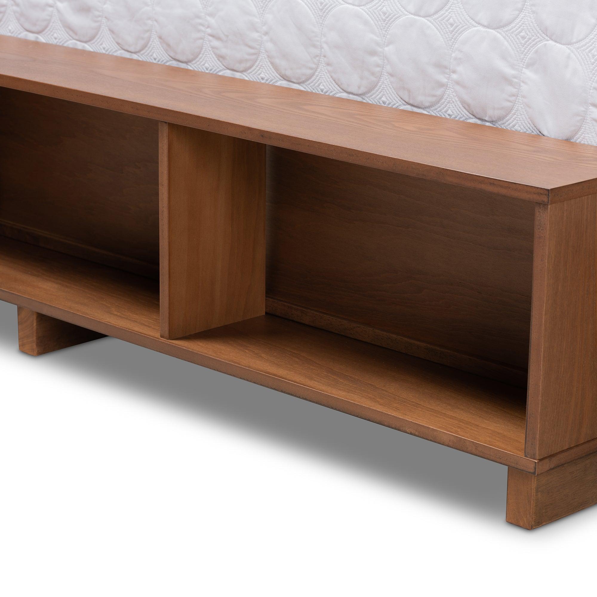 Arthur Modern Rustic Ash Finished Wood Platform Bed with Built-In Shelves