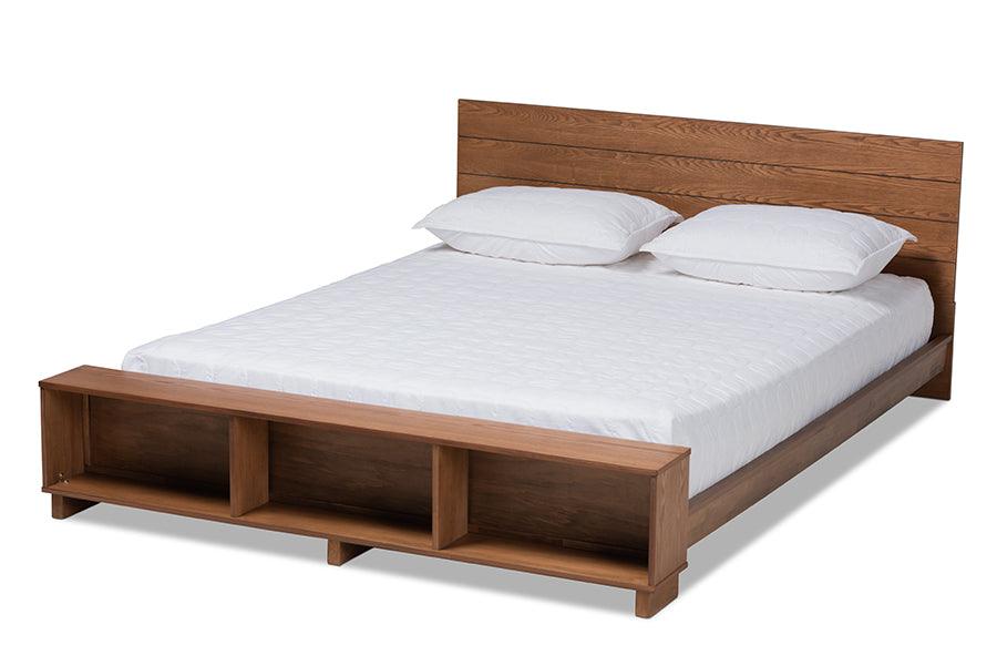 Regina Modern Rustic Ash Finished Wood Platform Storage Bed with Built-In Shelves