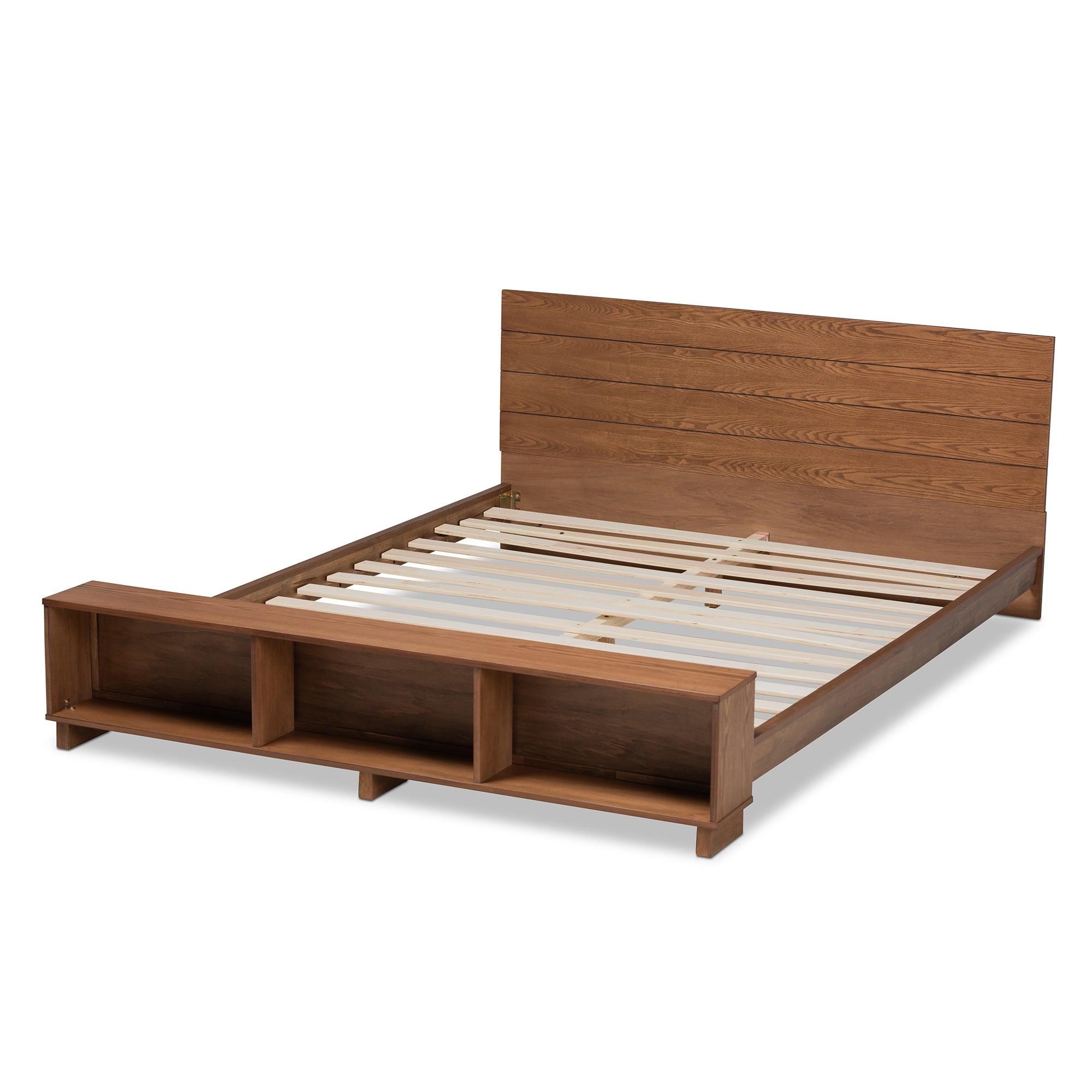 Regina Modern Rustic Ash Finished Wood Platform Storage Bed with Built-In Shelves