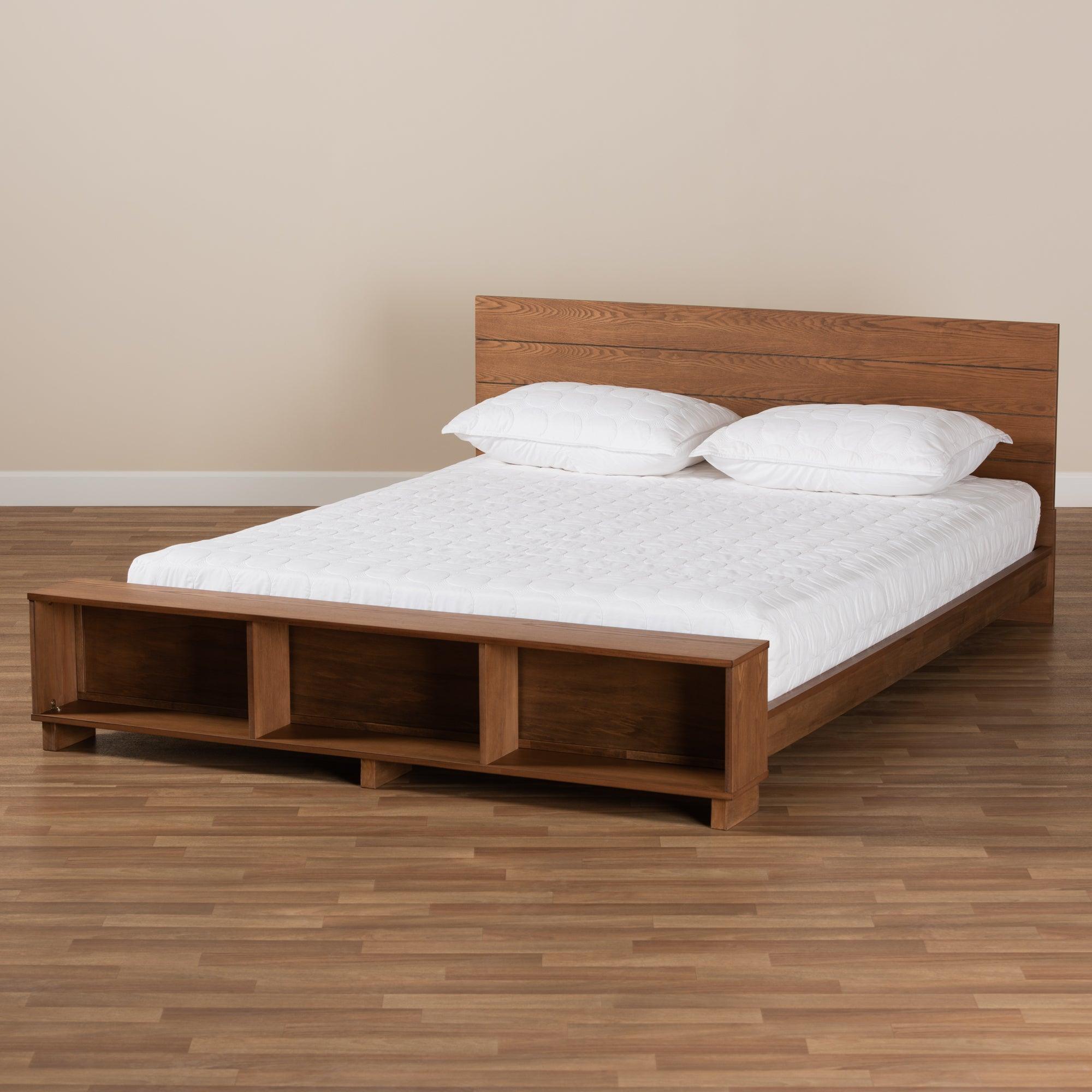 Regina Modern Rustic Ash Finished Wood Platform Storage Bed with Built-In Shelves