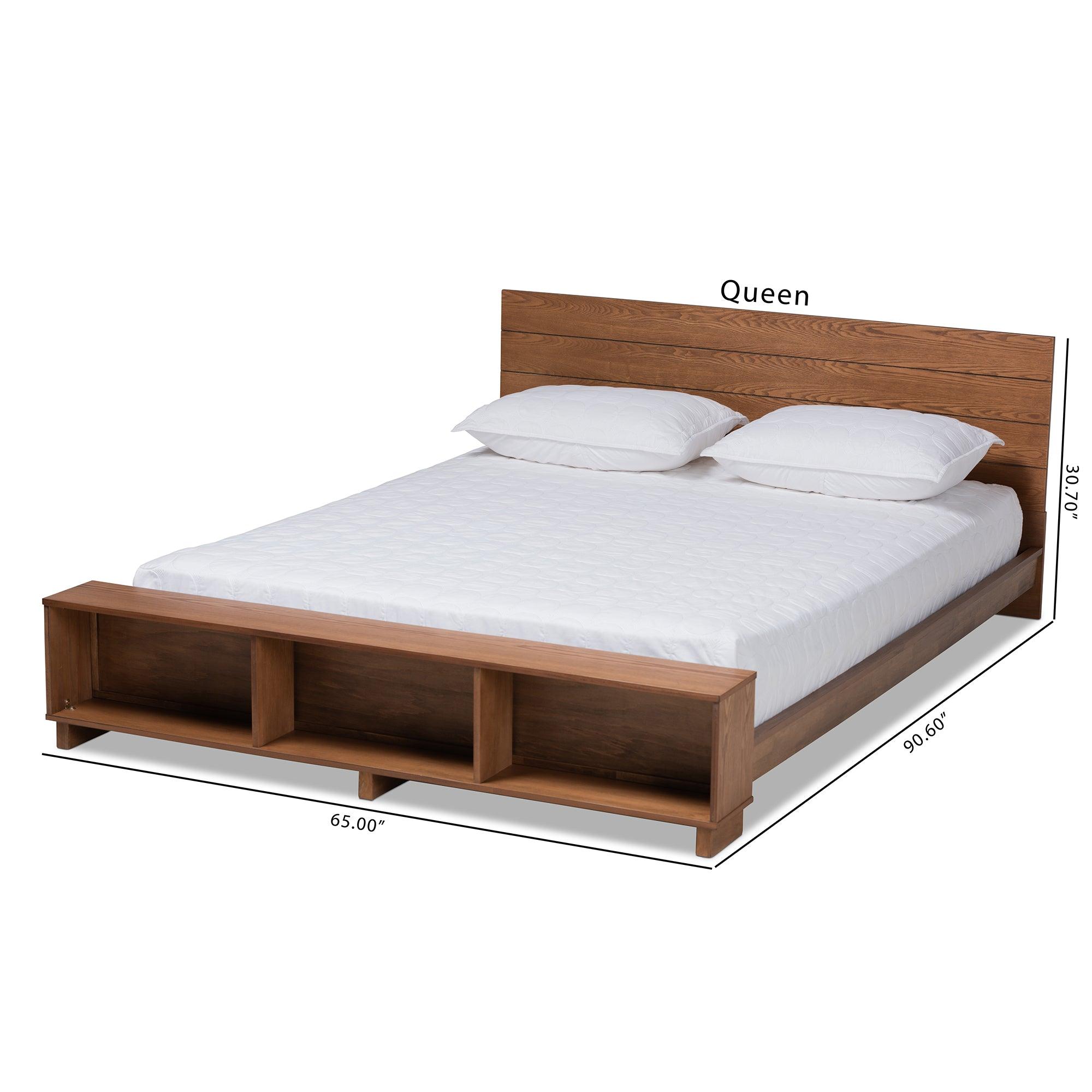 Regina Modern Rustic Ash Finished Wood Platform Storage Bed with Built-In Shelves