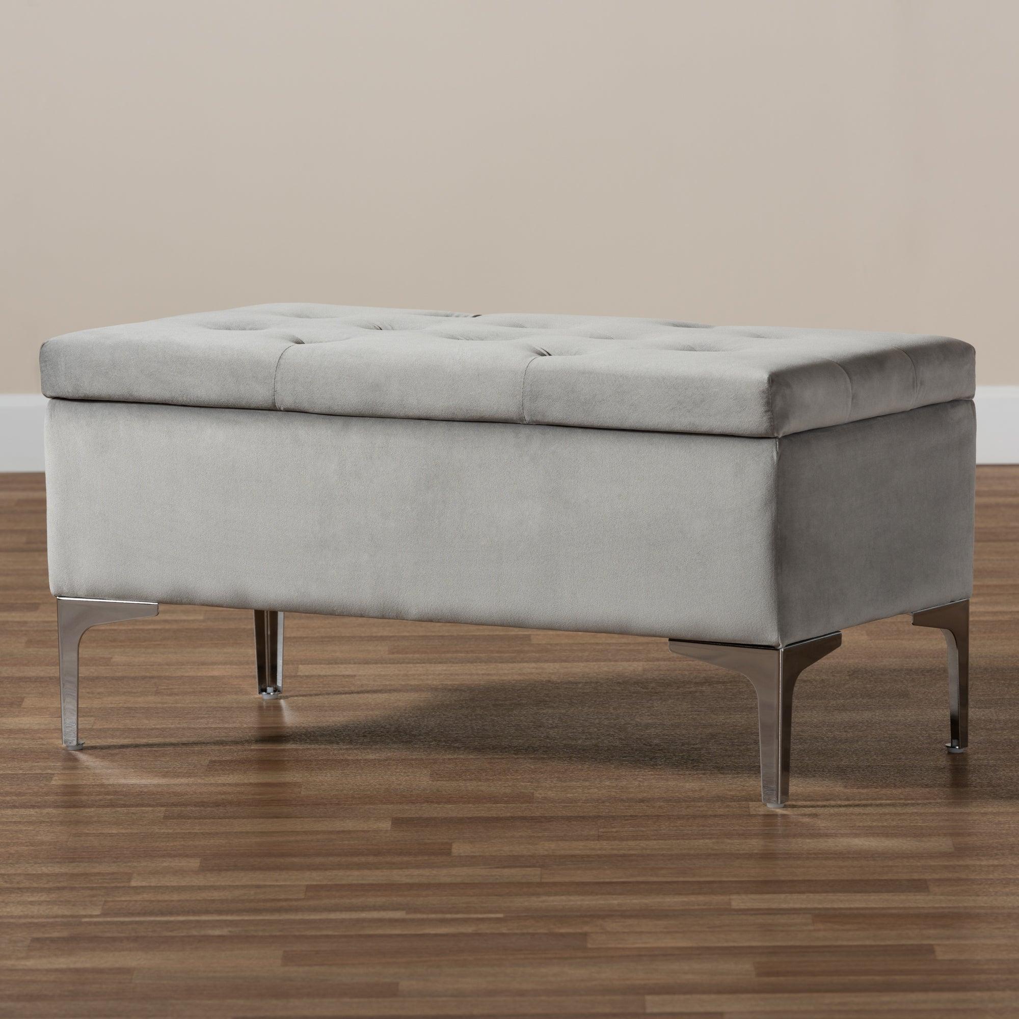 Mabel Modern and Contemporary Transitional Velvet Fabric Upholstered Finished Storage Ottoman