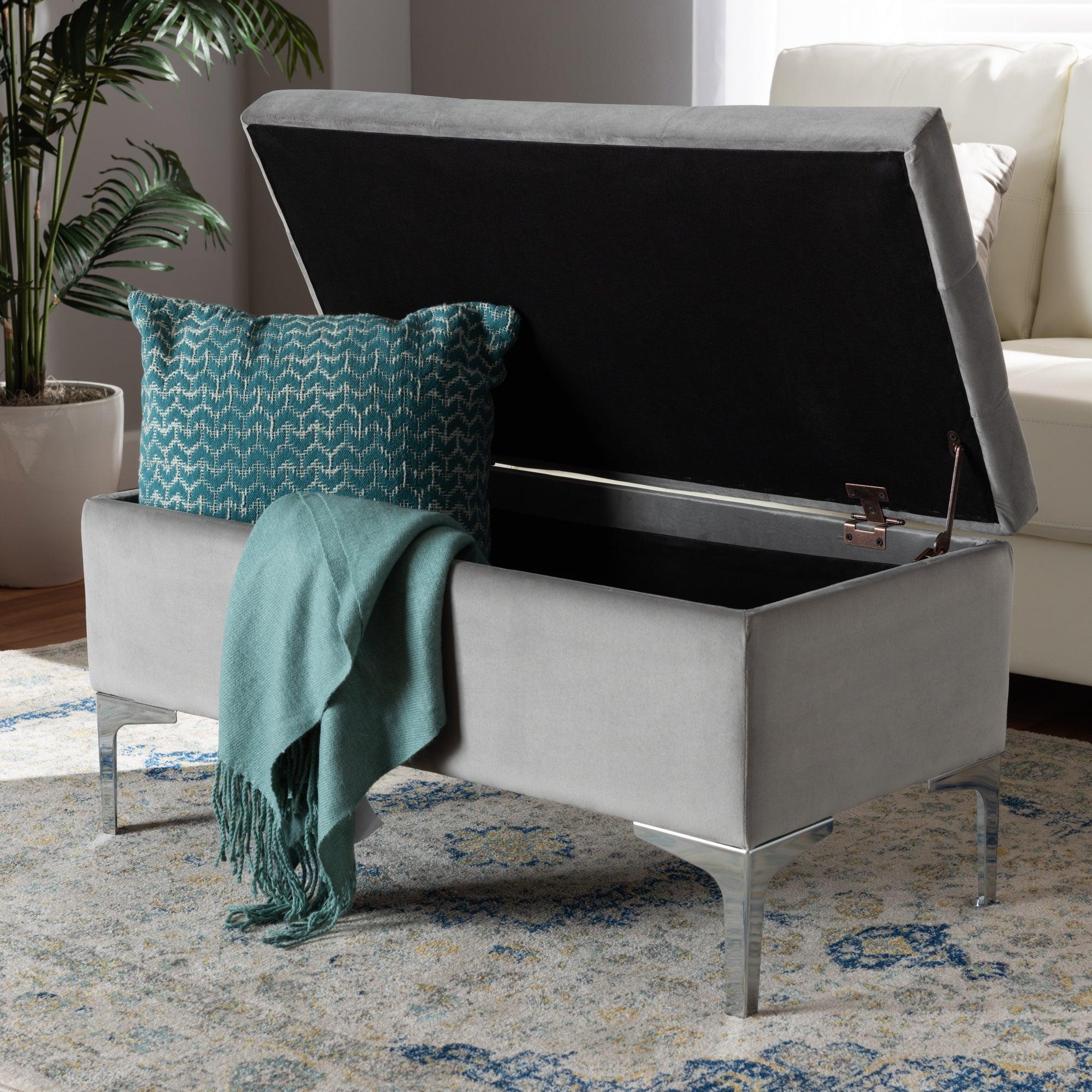 Mabel Modern and Contemporary Transitional Velvet Fabric Upholstered Finished Storage Ottoman