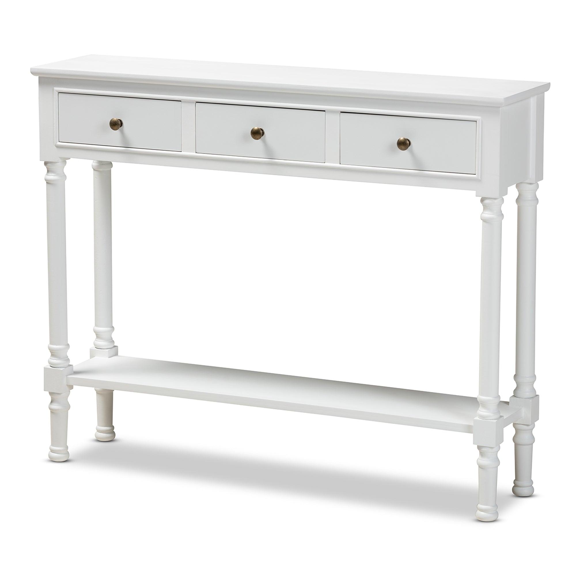 Calvin Classic and Traditional French Farmhouse Finished Wood 3-Drawer Entryway Console Table