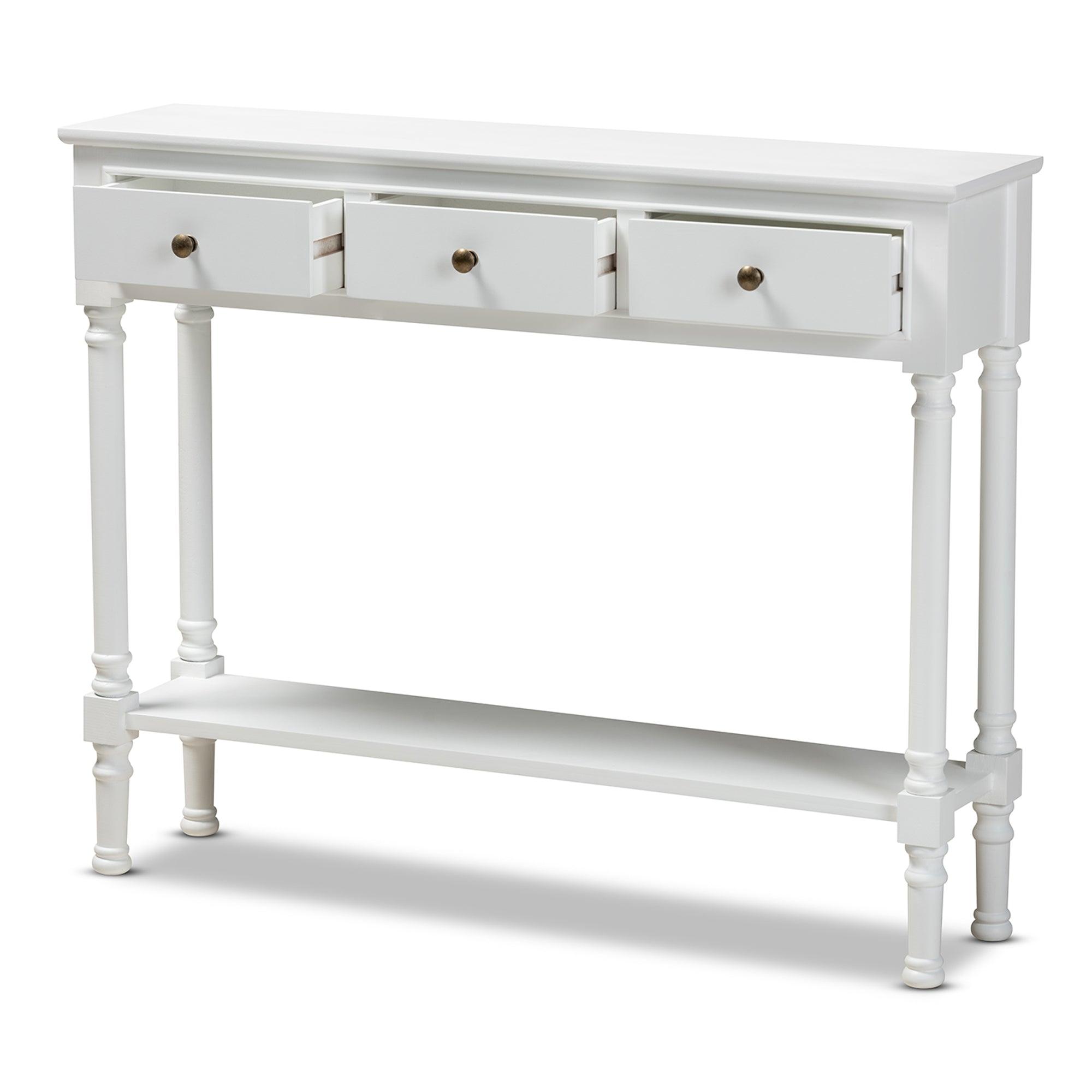 Calvin Classic and Traditional French Farmhouse Finished Wood 3-Drawer Entryway Console Table