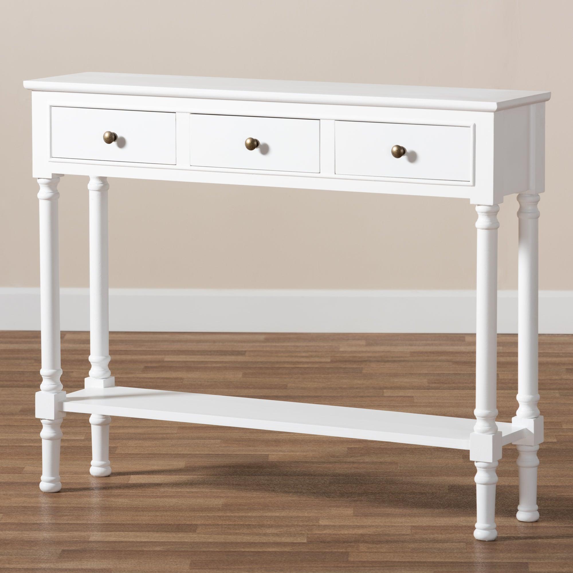 Calvin Classic and Traditional French Farmhouse Finished Wood 3-Drawer Entryway Console Table