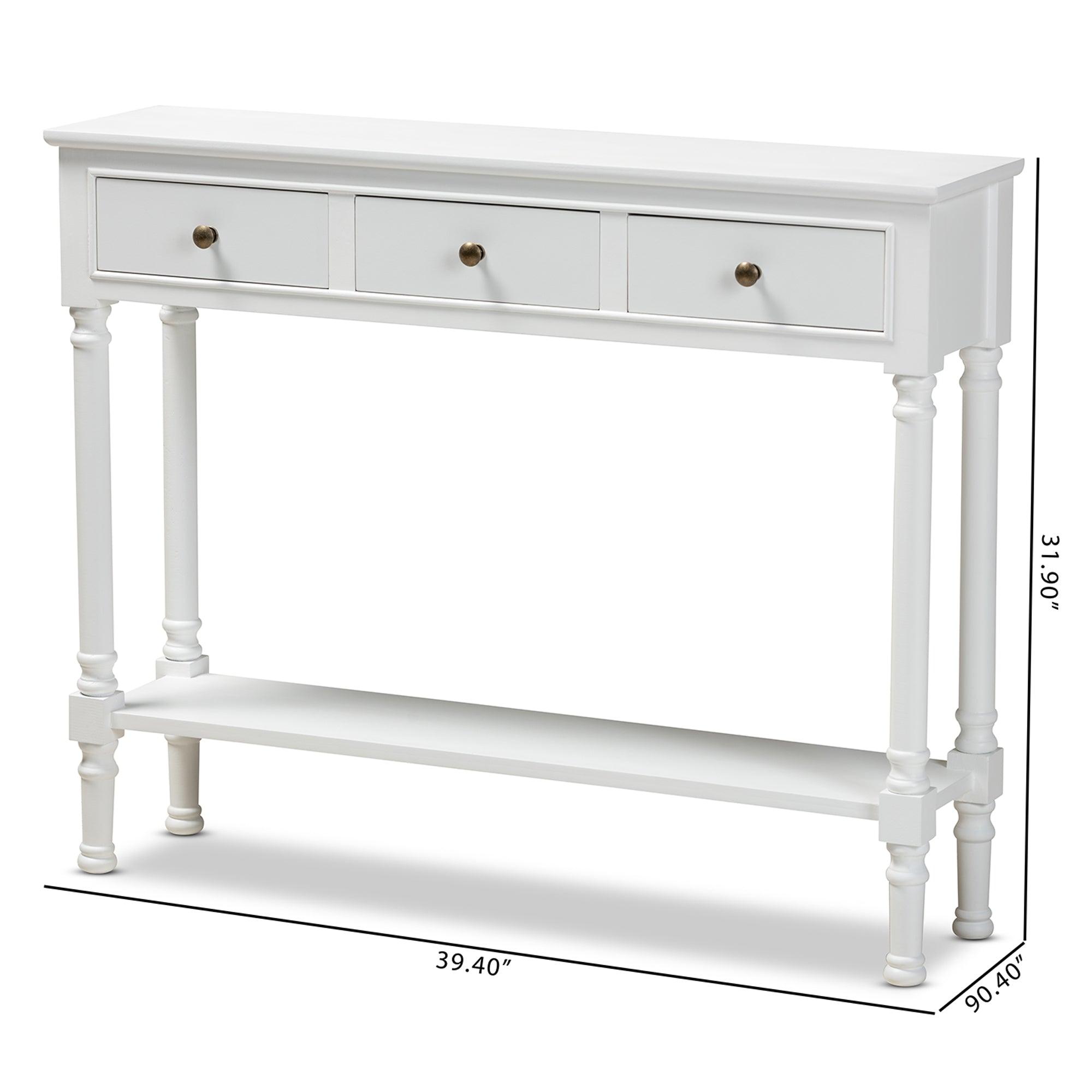 Calvin Classic and Traditional French Farmhouse Finished Wood 3-Drawer Entryway Console Table