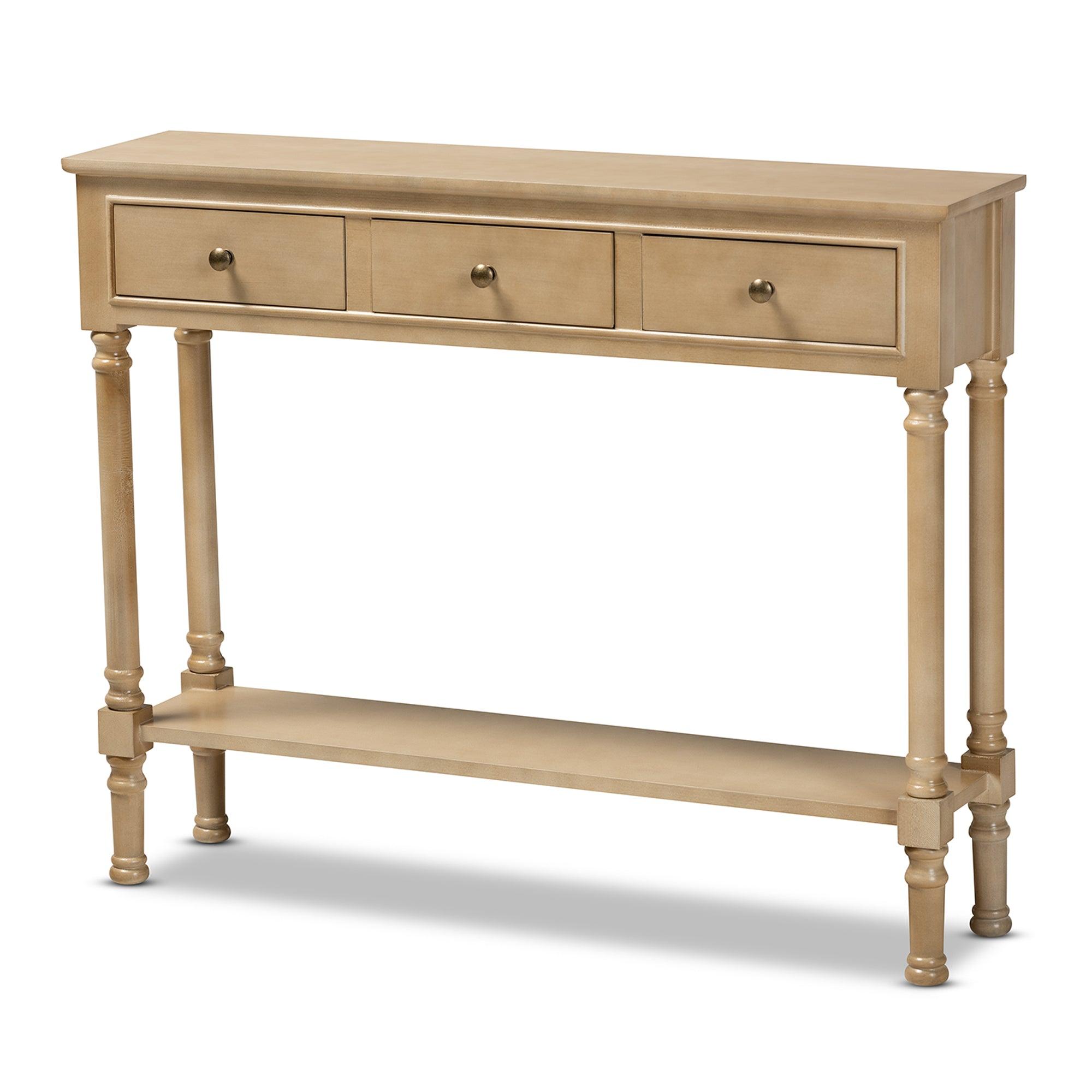 Calvin Classic and Traditional French Farmhouse Finished Wood 3-Drawer Entryway Console Table