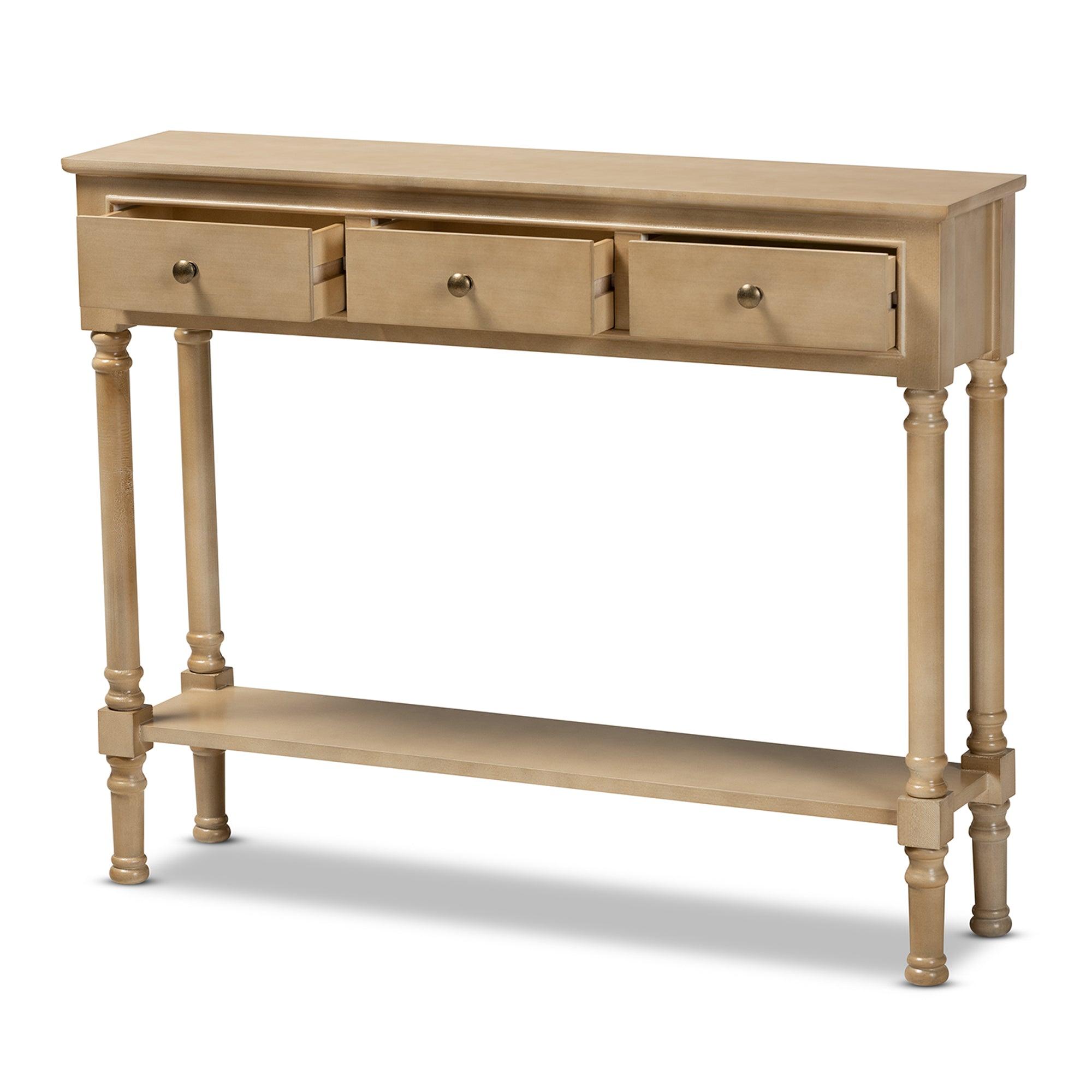 Calvin Classic and Traditional French Farmhouse Finished Wood 3-Drawer Entryway Console Table