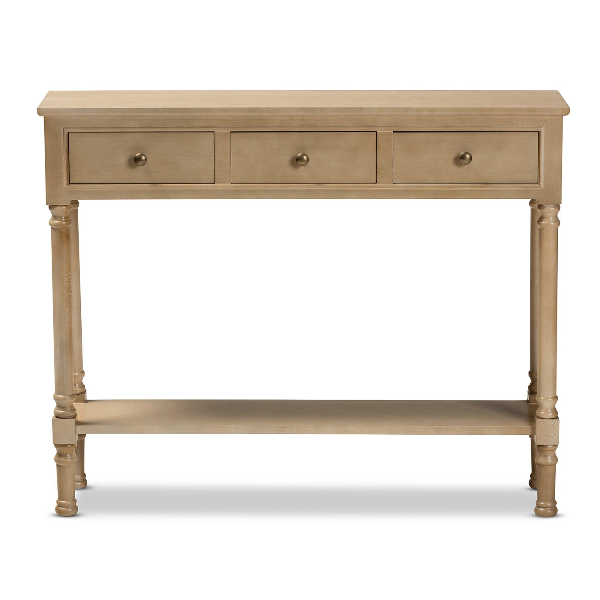 Calvin Classic and Traditional French Farmhouse Finished Wood 3-Drawer Entryway Console Table