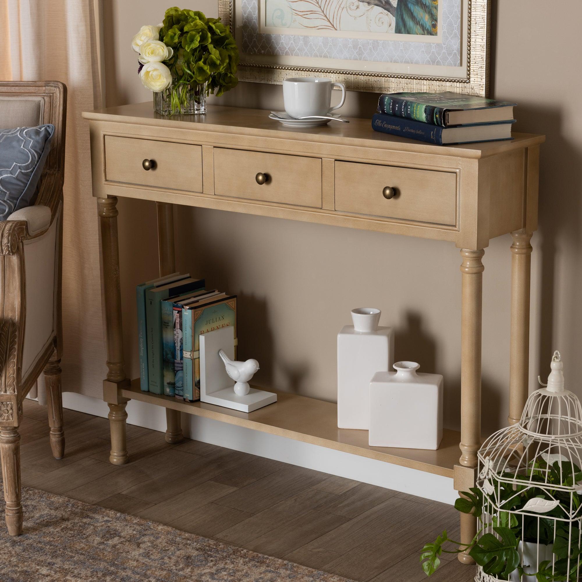 Calvin Classic and Traditional French Farmhouse Finished Wood 3-Drawer Entryway Console Table