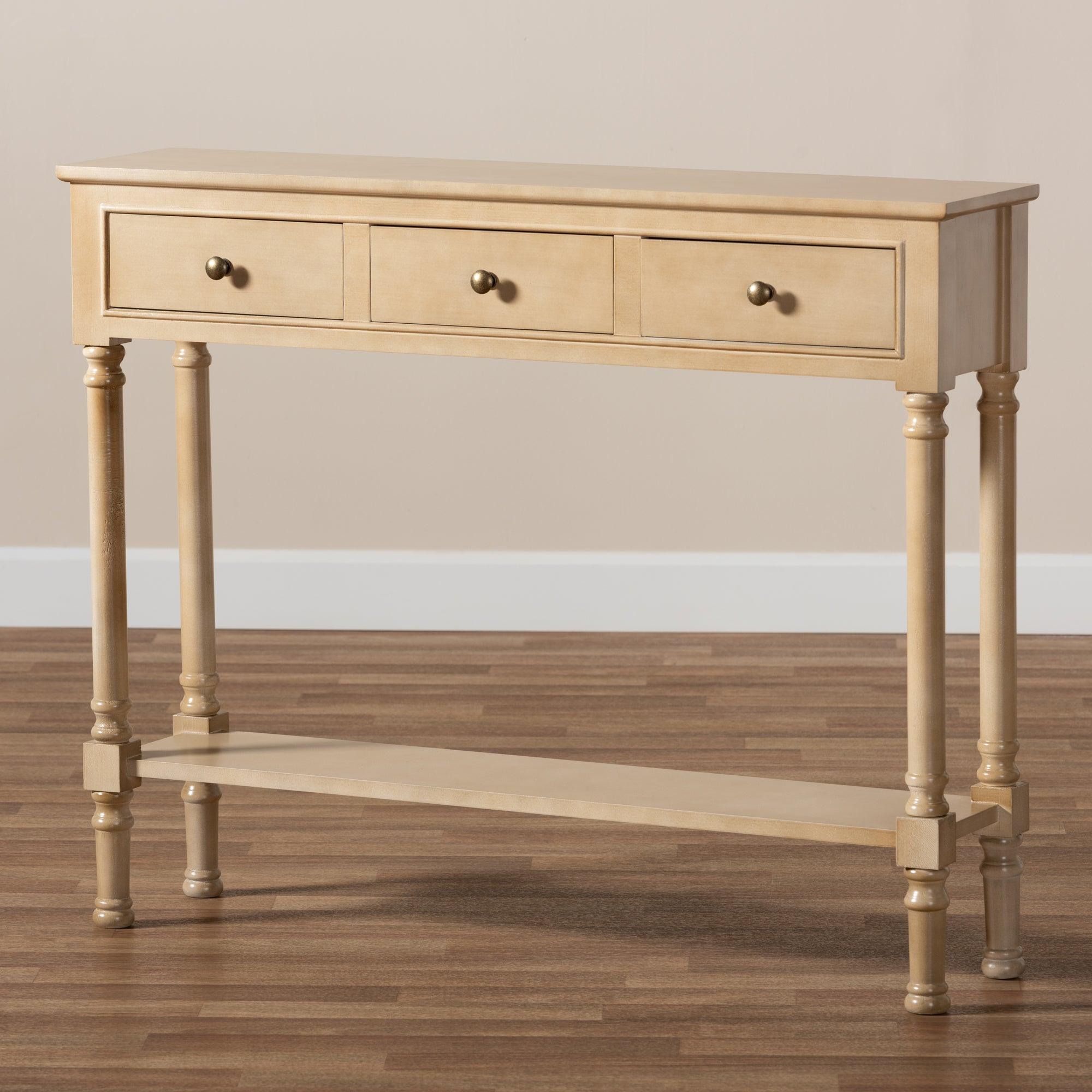 Calvin Classic and Traditional French Farmhouse Finished Wood 3-Drawer Entryway Console Table