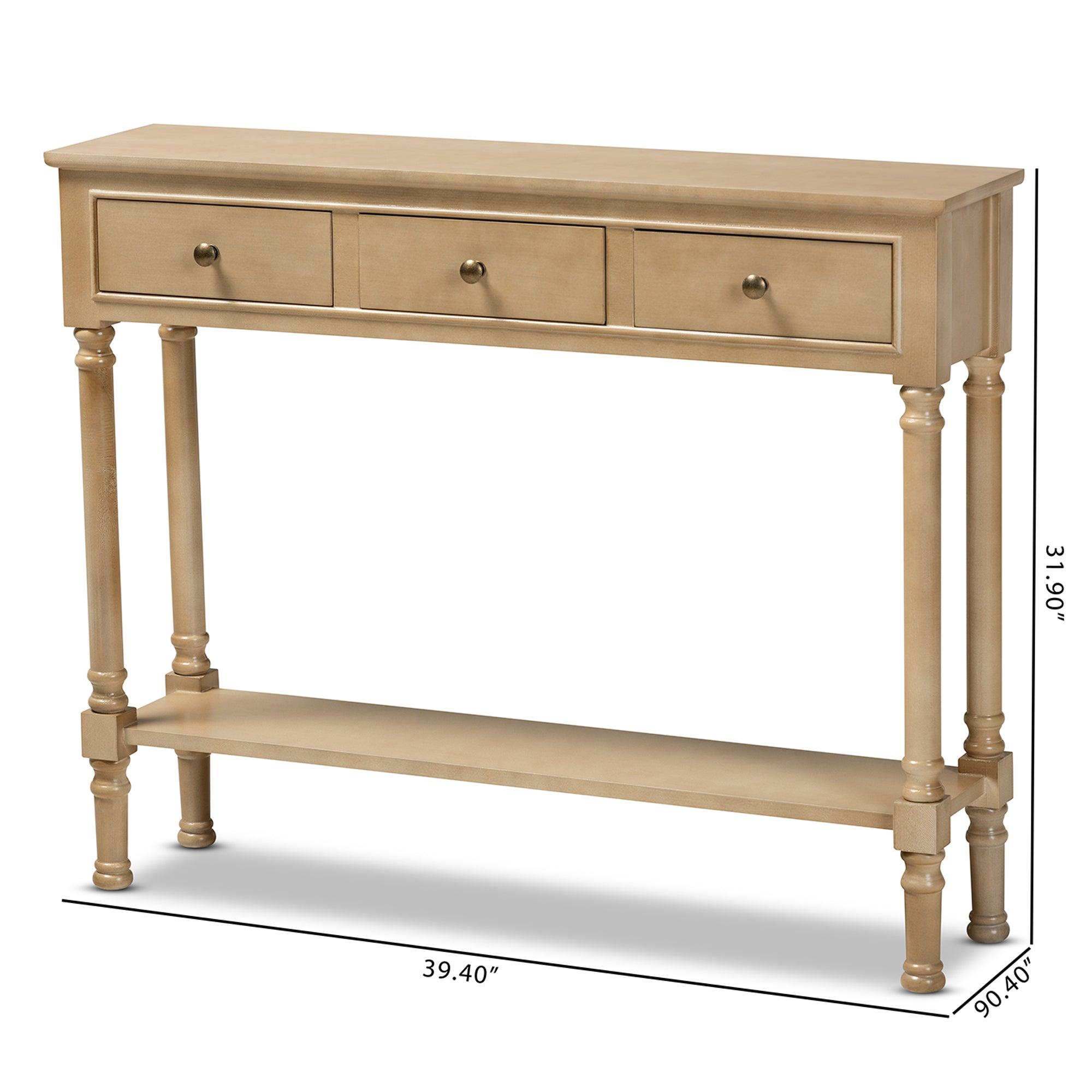 Calvin Classic and Traditional French Farmhouse Finished Wood 3-Drawer Entryway Console Table