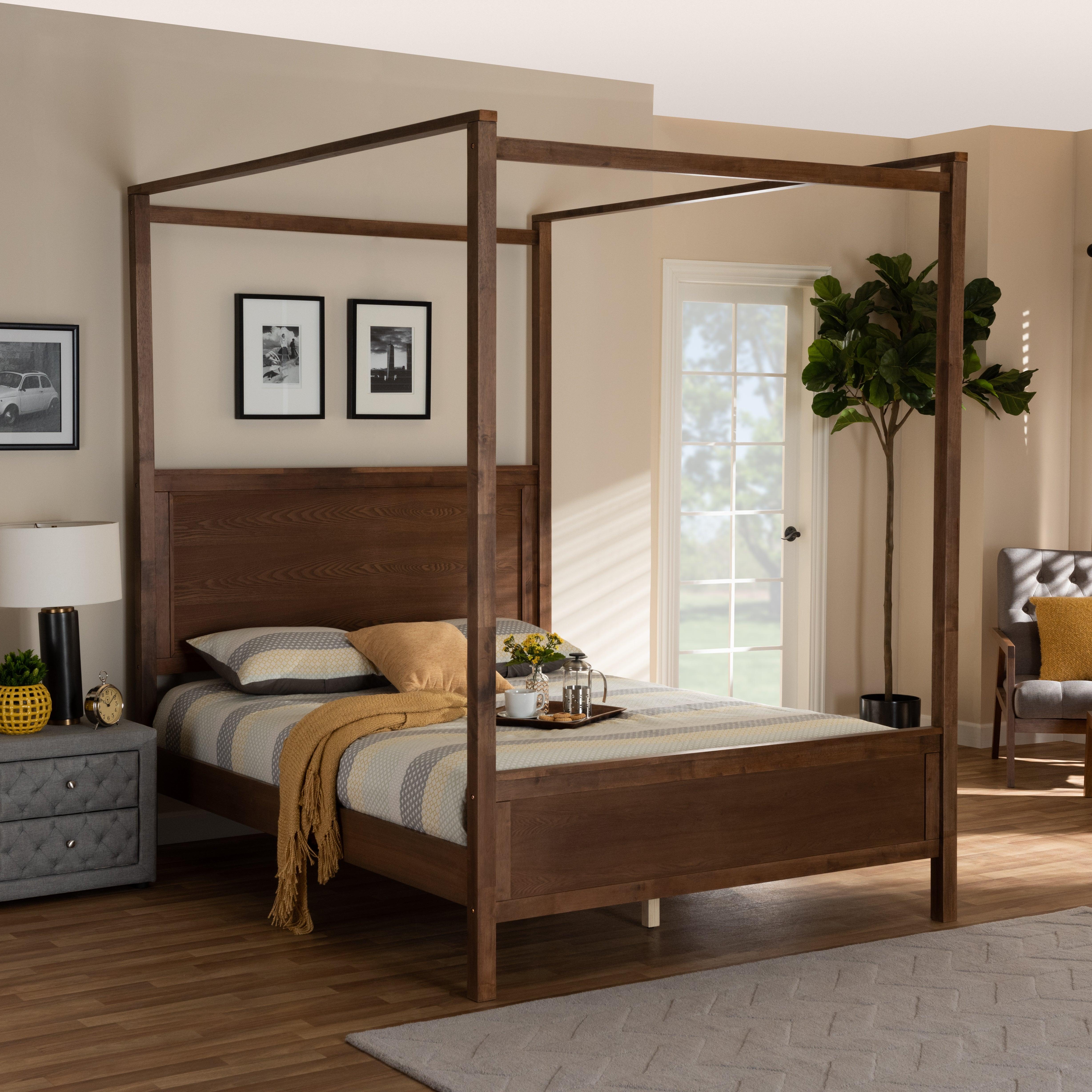 Veronica Modern and Contemporary Finished Wood Platform Canopy Bed