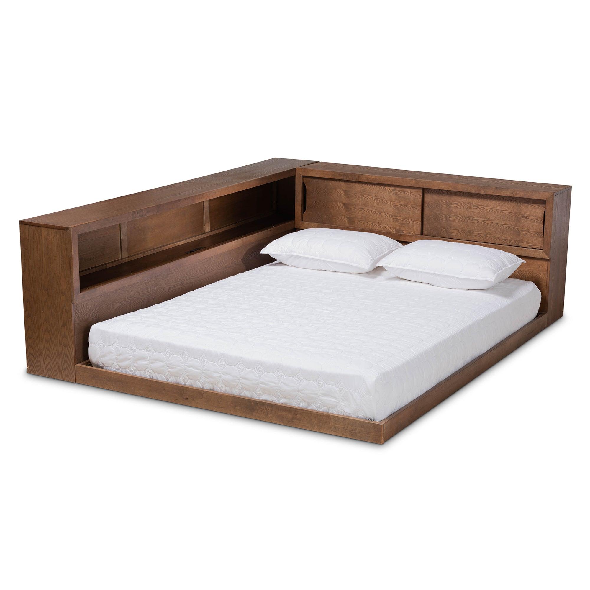 Erie Modern Rustic and Transitional Finished Wood Platform Storage Bed with Built-In Outlet