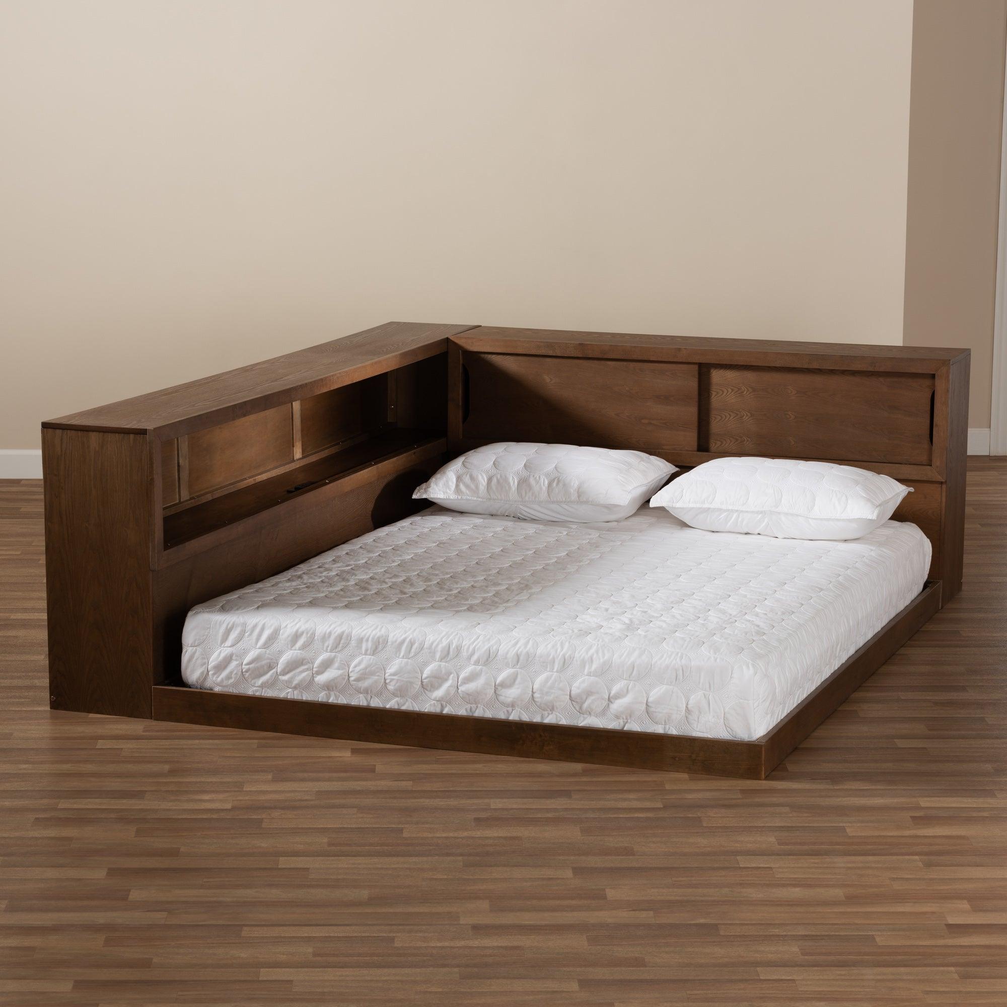 Erie Modern Rustic and Transitional Finished Wood Platform Storage Bed with Built-In Outlet