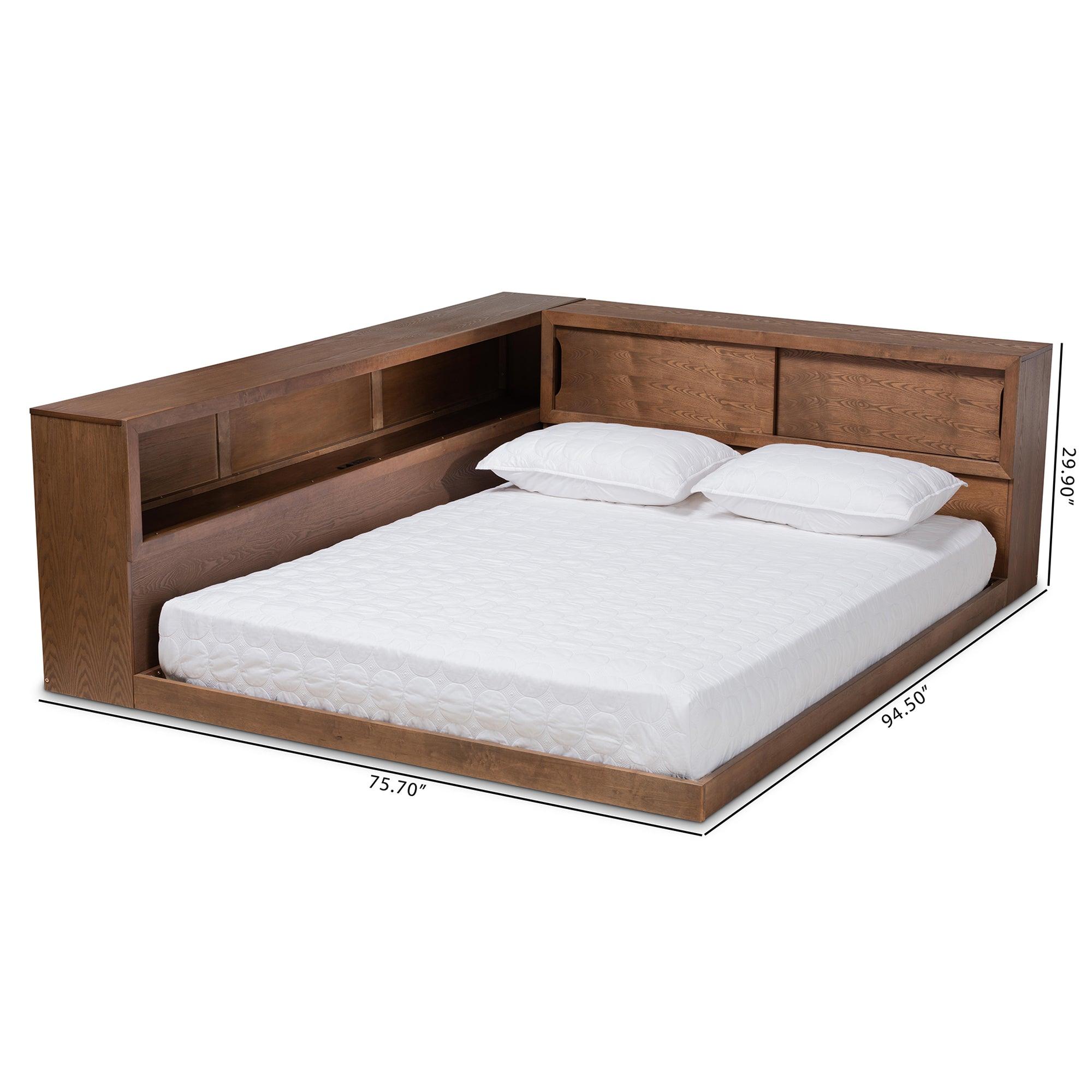 Erie Modern Rustic and Transitional Finished Wood Platform Storage Bed with Built-In Outlet