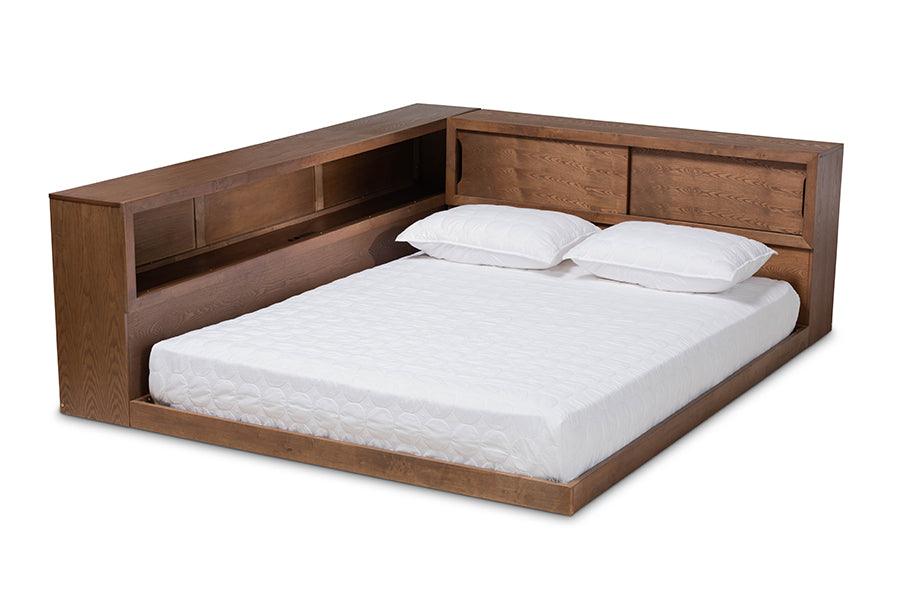 Erie Modern Rustic and Transitional Finished Wood Platform Storage Bed with Built-In Outlet