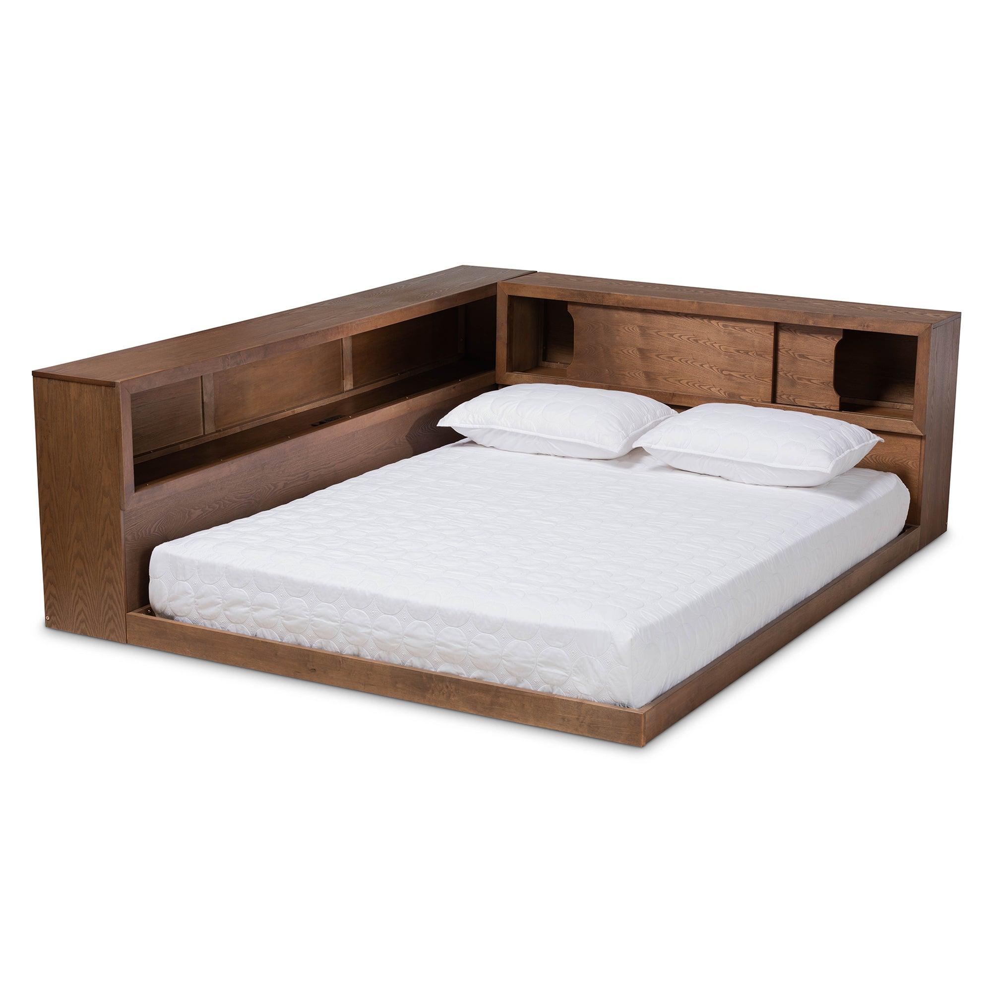 Erie Modern Rustic and Transitional Finished Wood Platform Storage Bed with Built-In Outlet